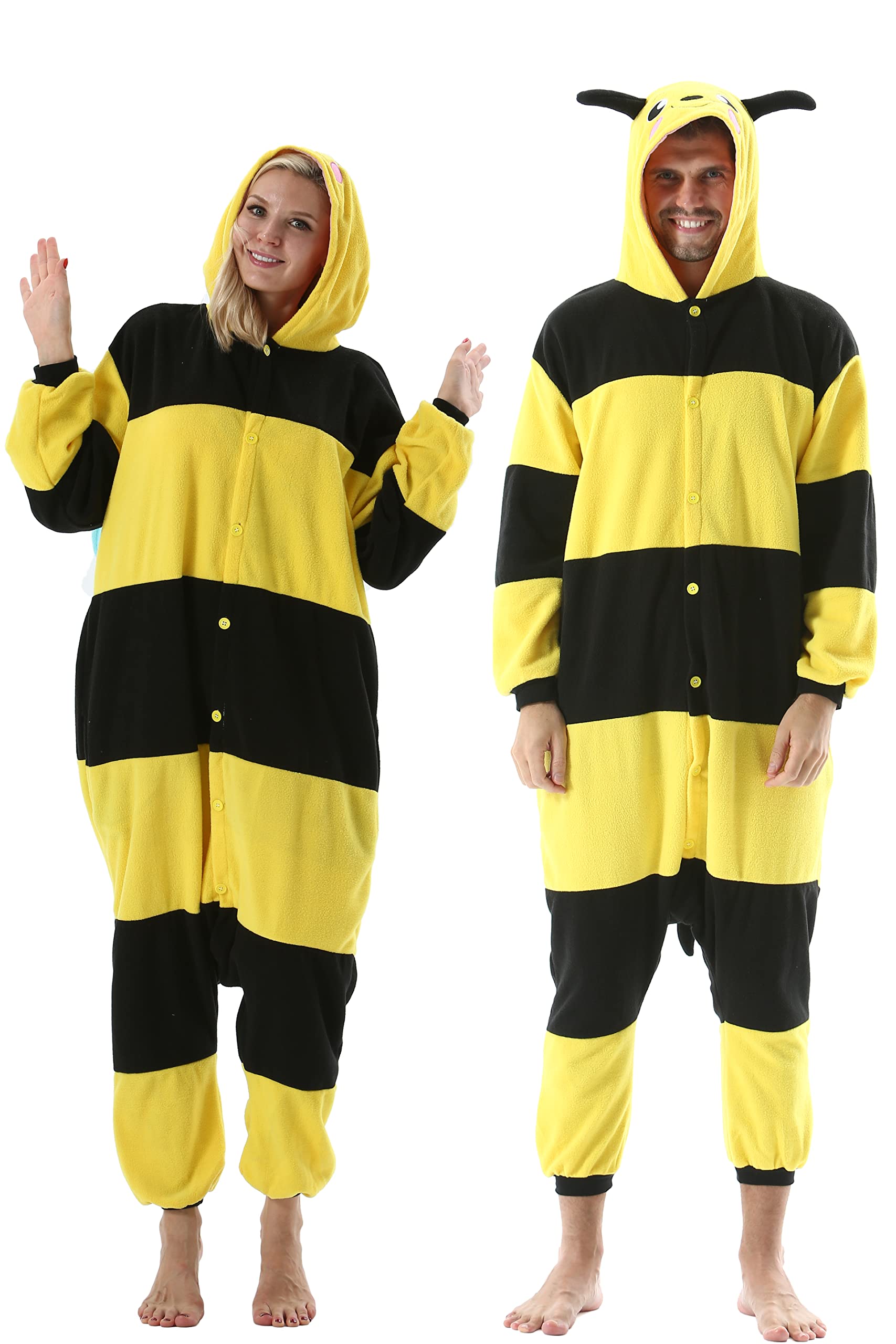 DarkCom Yellow Bee Onesie Halloween Costume - Unisex Adult Pajamas for Women & Men - Soft Sleepwear for Christmas, Cosplay & Loungewear - Perfect for Halloween Parties, Sleepovers & Festive Celebrations