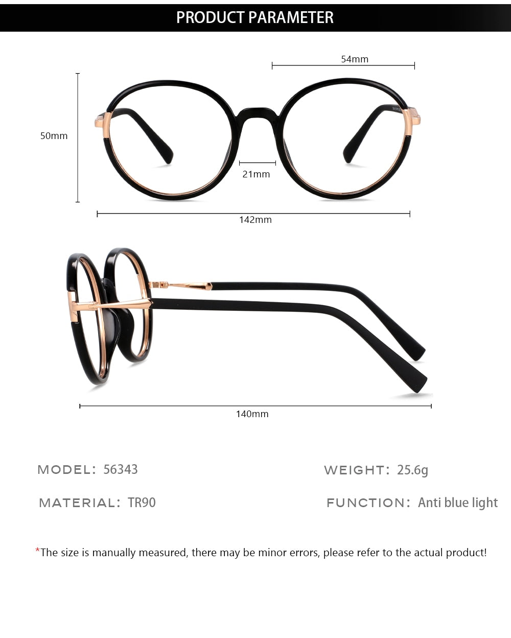 CCspace Women's Full Rim Round TR90 Alloy Eyeglasses Frame 56343 – Lightweight & Durable for Reading, Work, and Everyday Wear