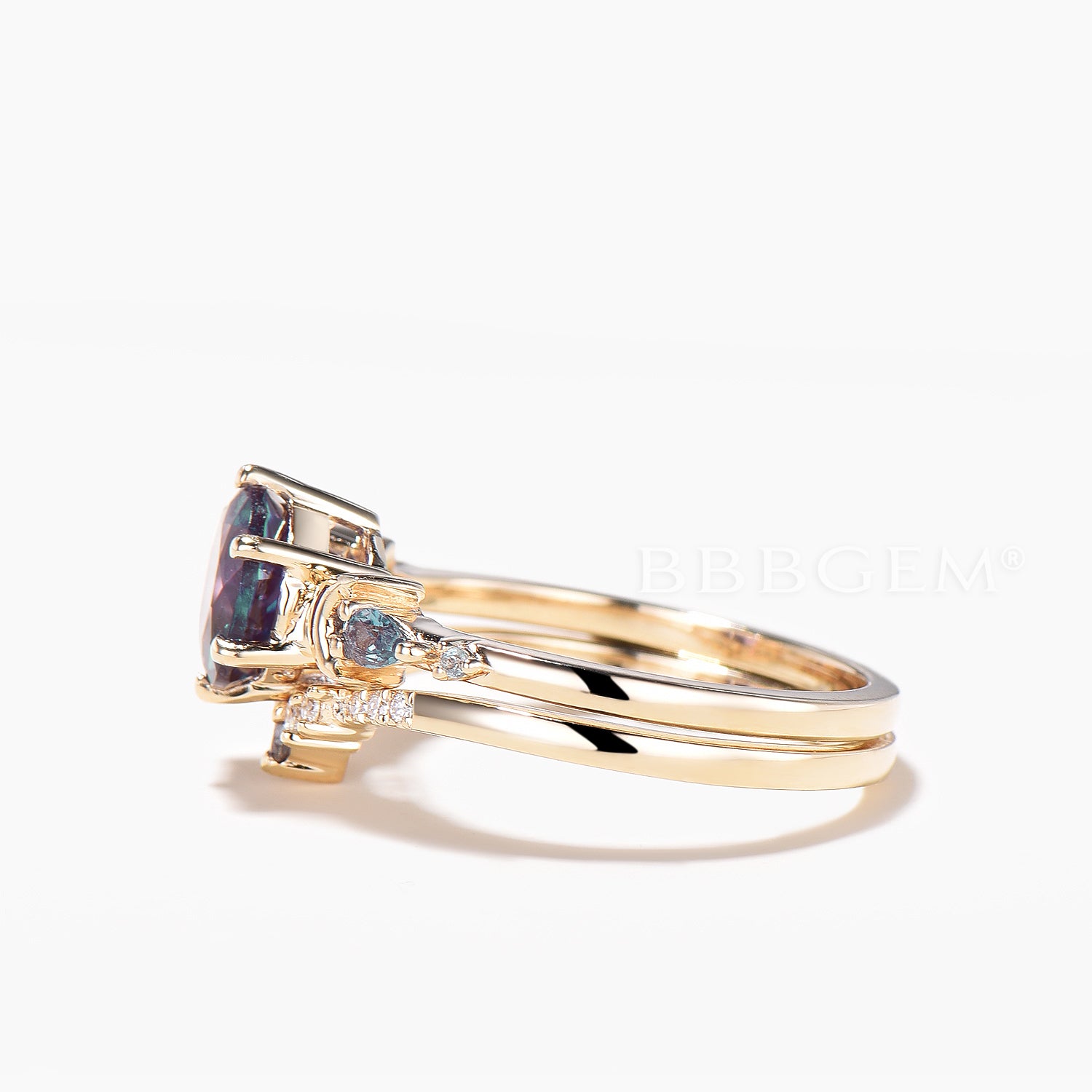 1.2CT Round Cut Color Change Alexandrite Bridal Set & Moon Ring - Elegant Wedding Jewelry for Engagement, Anniversary & Special Occasions