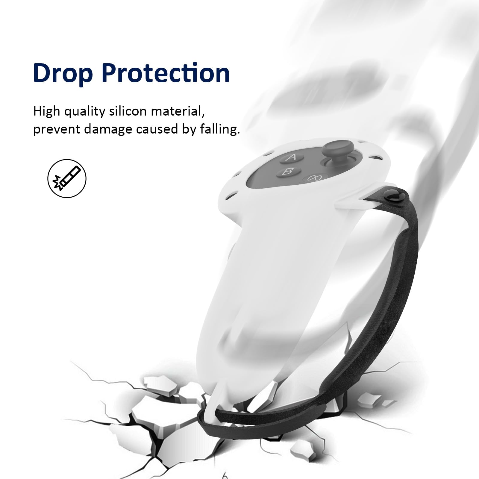 Meta Quest 3 VR Controller Silicone Protective Cover - Non-Slip Grip with Adjustable Strap - White VR Gaming Accessories for Enhanced Comfort & Safety During Intense VR Play