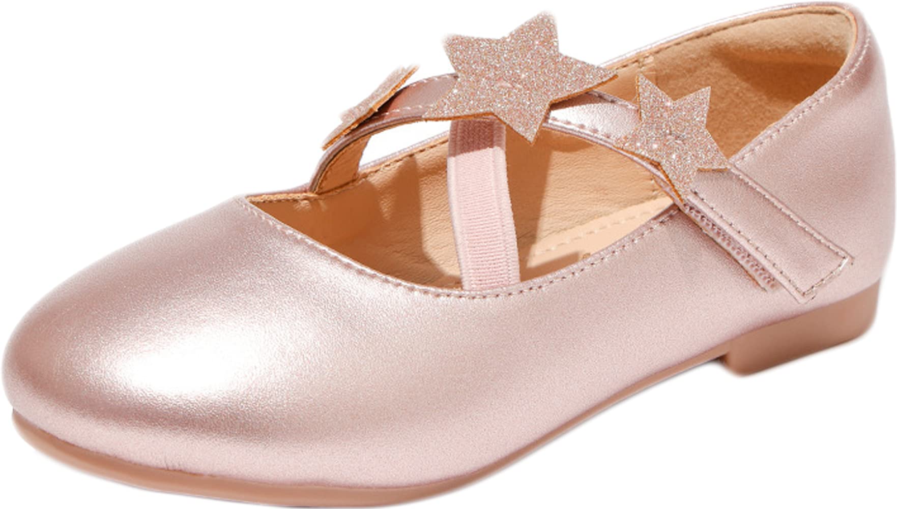 **Mrkeung Girls Ballet Flats with Glitter Stars - Soft Princess Shoes with Ankle Strap for Toddlers & Kids - Perfect for Dance Class, Birthday Parties & Everyday Play**