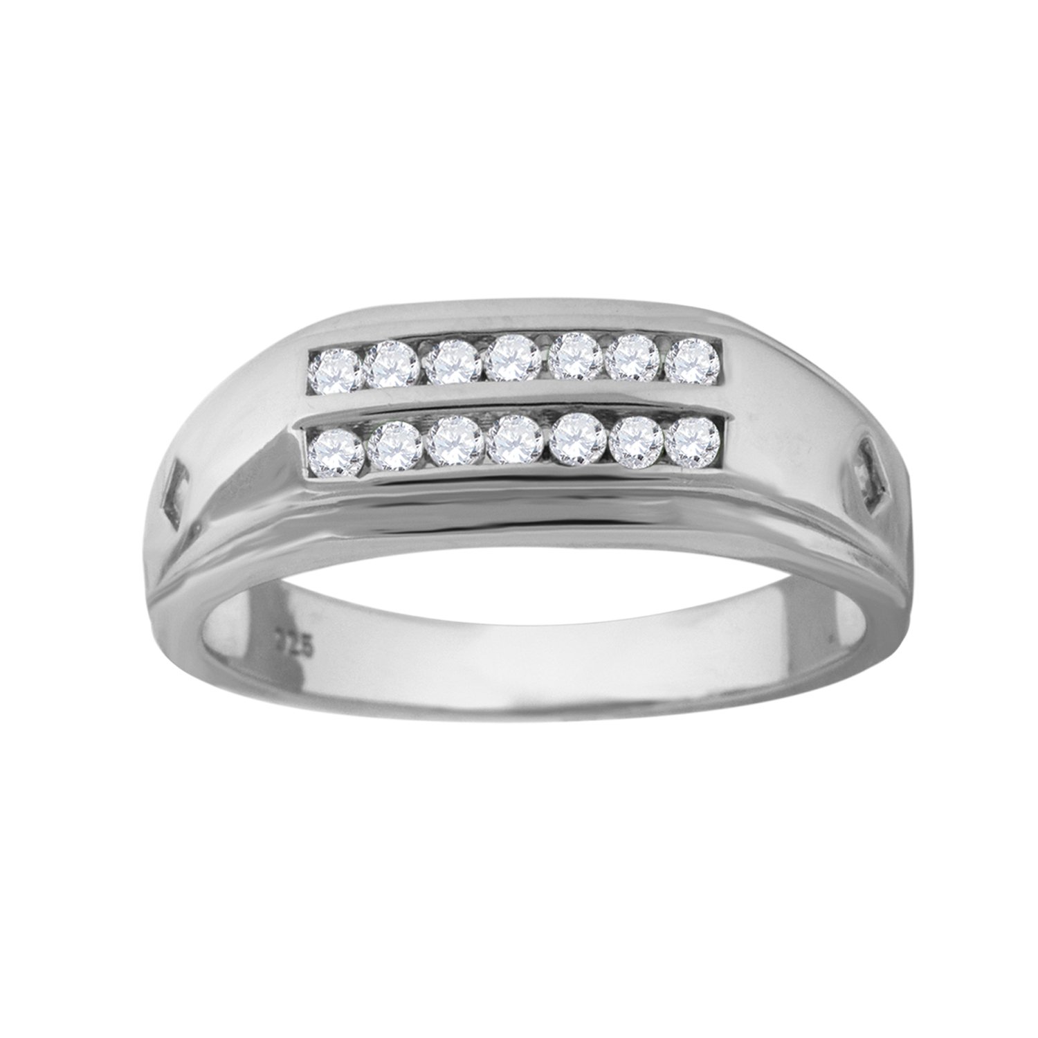 925 Sterling Silver Men's Cubic Zirconia CZ Wedding Band Ring - Sizes 8-12 - Two Row Design for Engagement, Anniversary & Special Occasions - Perfect Gift for Him