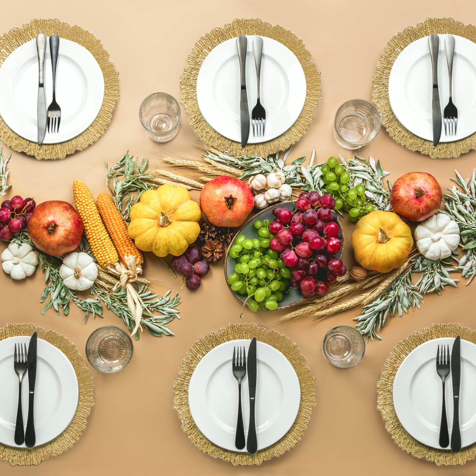 Coloch Set of 12 Gold Plastic Charger Plates - 13 Inch Round Shiny Reusable Dinner Plates for Wedding, Party & Restaurant Decor - Elegant Table Setting for Catering, Home Dining & Special Events