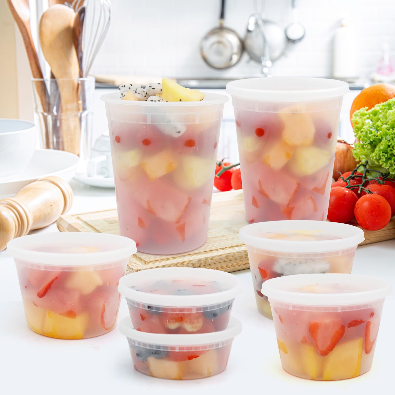 48-Pack Deli Containers with Lids - 8oz, 16oz, 32oz Disposable Plastic Food Storage Containers | Leakproof, BPA Free, Microwave & Freezer Safe | Perfect for Meal Prep, Takeout, Leftovers & Restaurant Use