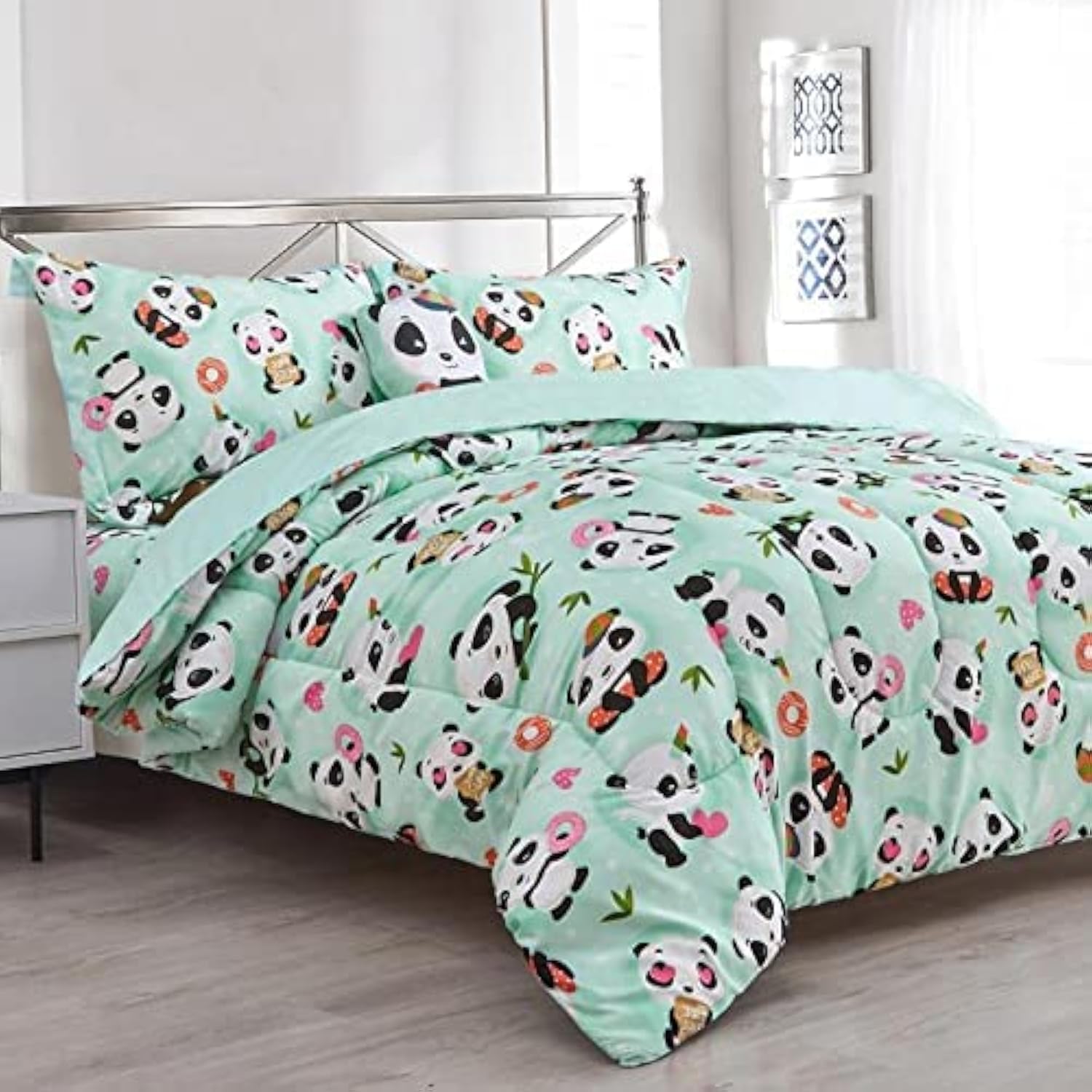 LinenTopia 8-Piece Panda Bedding Set - Full Size Bed in a Bag with Comforter, Sheets, Pillowcases & Toy Pillow - Cute Panda Themed Bedroom Decor for Kids & Toddlers - Perfect for Boys & Girls Bedrooms, Sleepovers & Nursery Decor