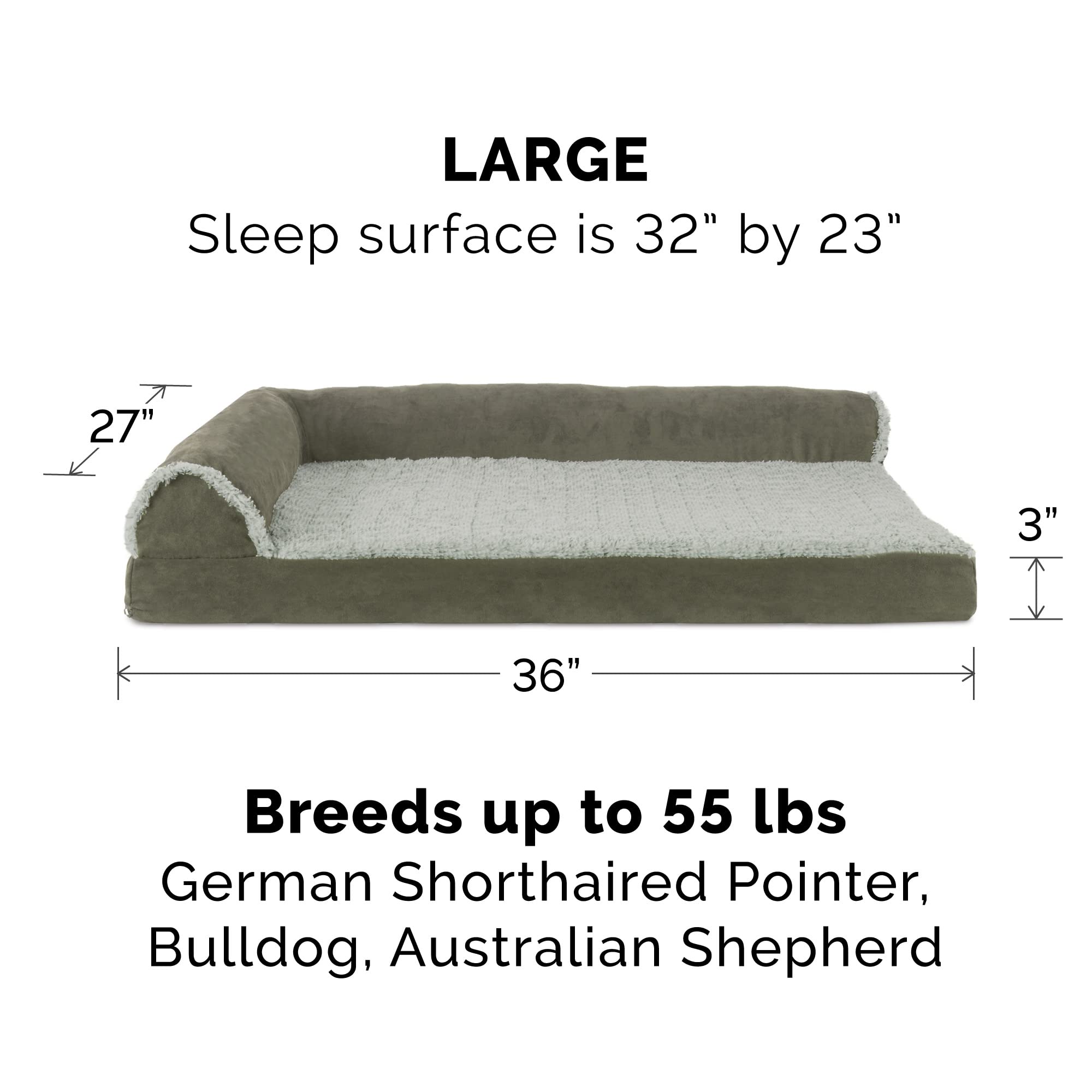 Furhaven Orthopedic Dog Bed for Large Dogs - Washable Cover & Bolsters - Plush Faux Fur & Suede - Perfect for Living Room or Bedroom