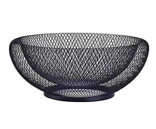 Stainless Steel Mesh Fruit Bowl - 10 Inch Decorative Kitchen Counter Basket for Fruits, Candy & Snacks - Elegant Black Metal Holder for Dining Room, Office & Home Decor