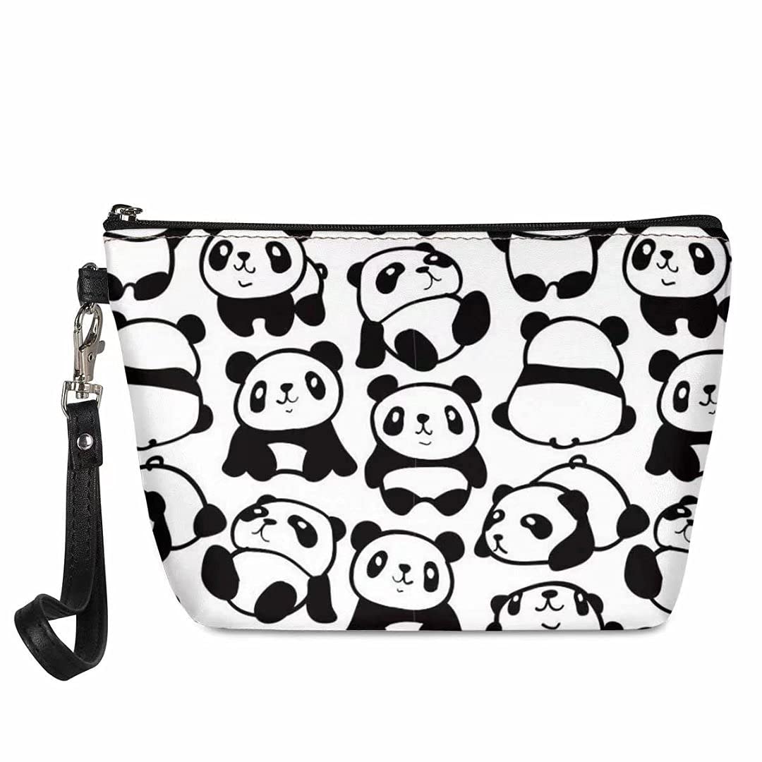 NRBEAWD Women's Cute Panda Print Waterproof Makeup Bag - PU Leather Cosmetic & Toiletry Organizer for Travel, Gym, Beach (Black & White) - Perfect Travel Accessories Set for Daily Use and Outdoor Activities