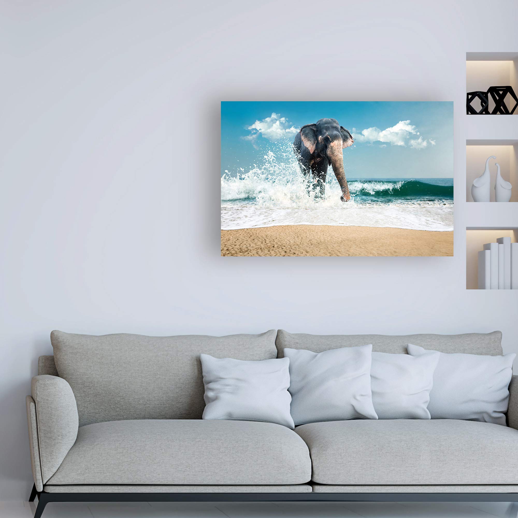 Trademark Fine Art - 30x47 Elephant On The Beach Canvas Print by PhotoINC Studio | Coastal Home Decor, Living Room Wall Art, Beach House Decor