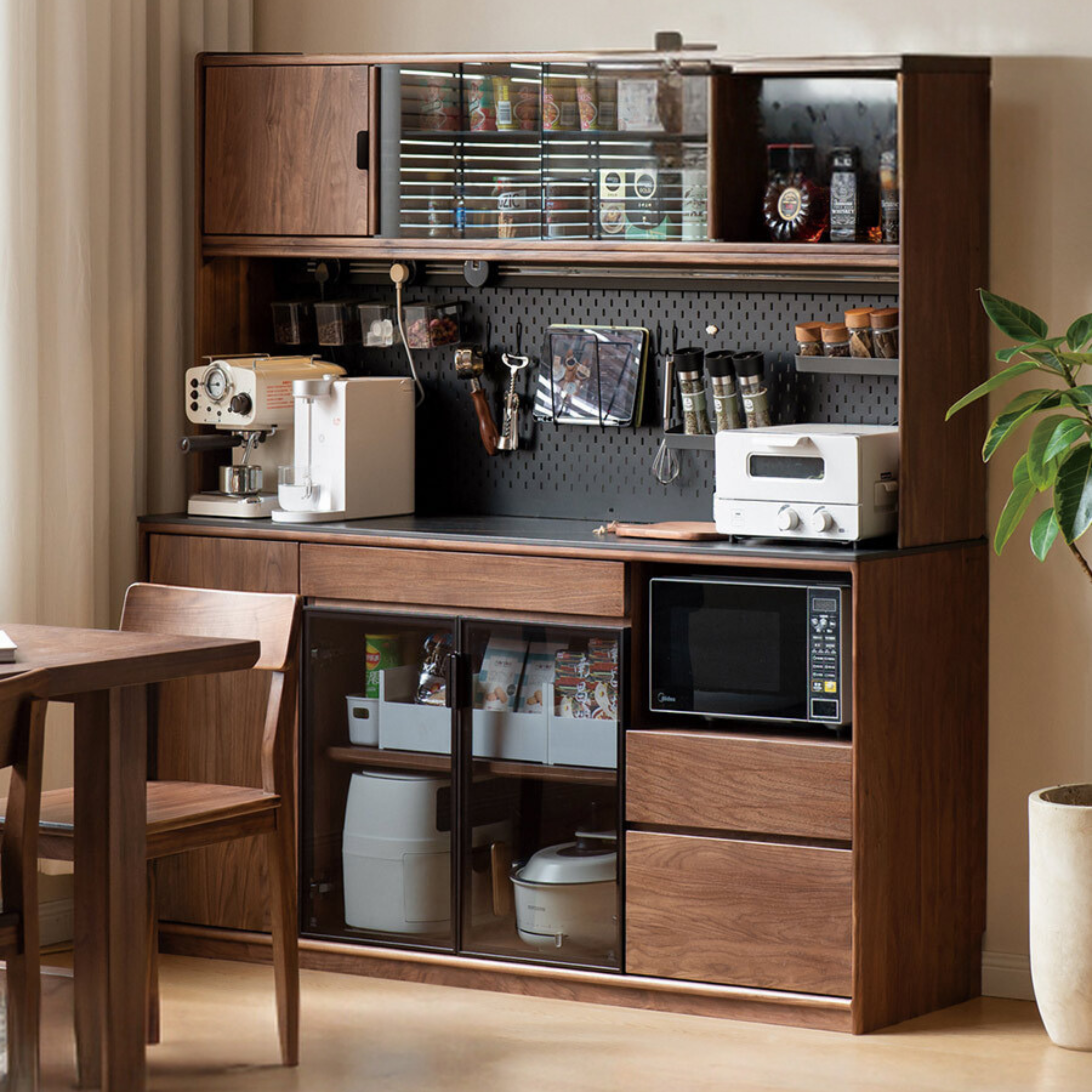 Solid Black Walnut Wood Sideboard Buffet Cabinet - Rustic Dining Room Storage Furniture for Kitchen, Living Room & Entryway Organization