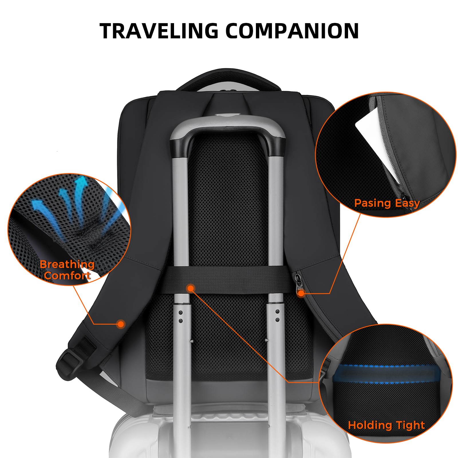 LIMINK Travel Laptop Backpack with USB Charging Port - Water-resistant Business Backpack for 15.6 Inch Laptop (Fits S19/S20/LK14/LK15/LK16/ET14) - Durable Carry-On Computer Bag with Luggage Strap for Men & Women - Perfect for Business Trips, Commuting and Air Travel (Black)
