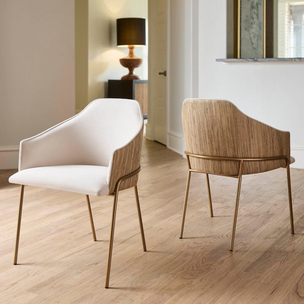 Cyan Design 11758 Menfis Dining Chair - Brushed Gold Frame with Light Tan Velour Upholstery & Rattan Back - Perfect for Modern Dining Room, Kitchen, or Breakfast Nook Decor