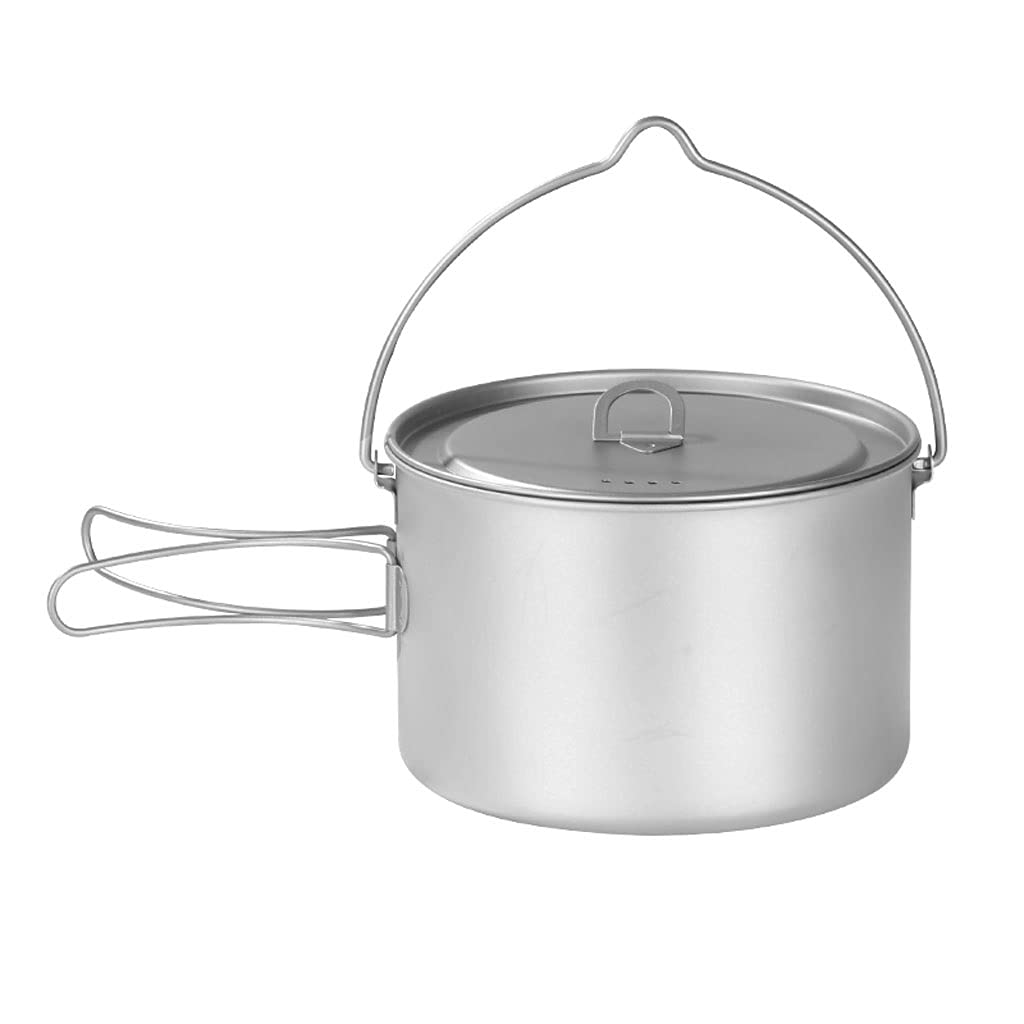 Ultralight Titanium Camping Cookware Set - 2000ml Foldable Hanging Pot for Backpacking, Hiking & Outdoor Adventures | Portable Cooker for Camping, Picnics & Survival Gear | Durable Pure Titanium Design