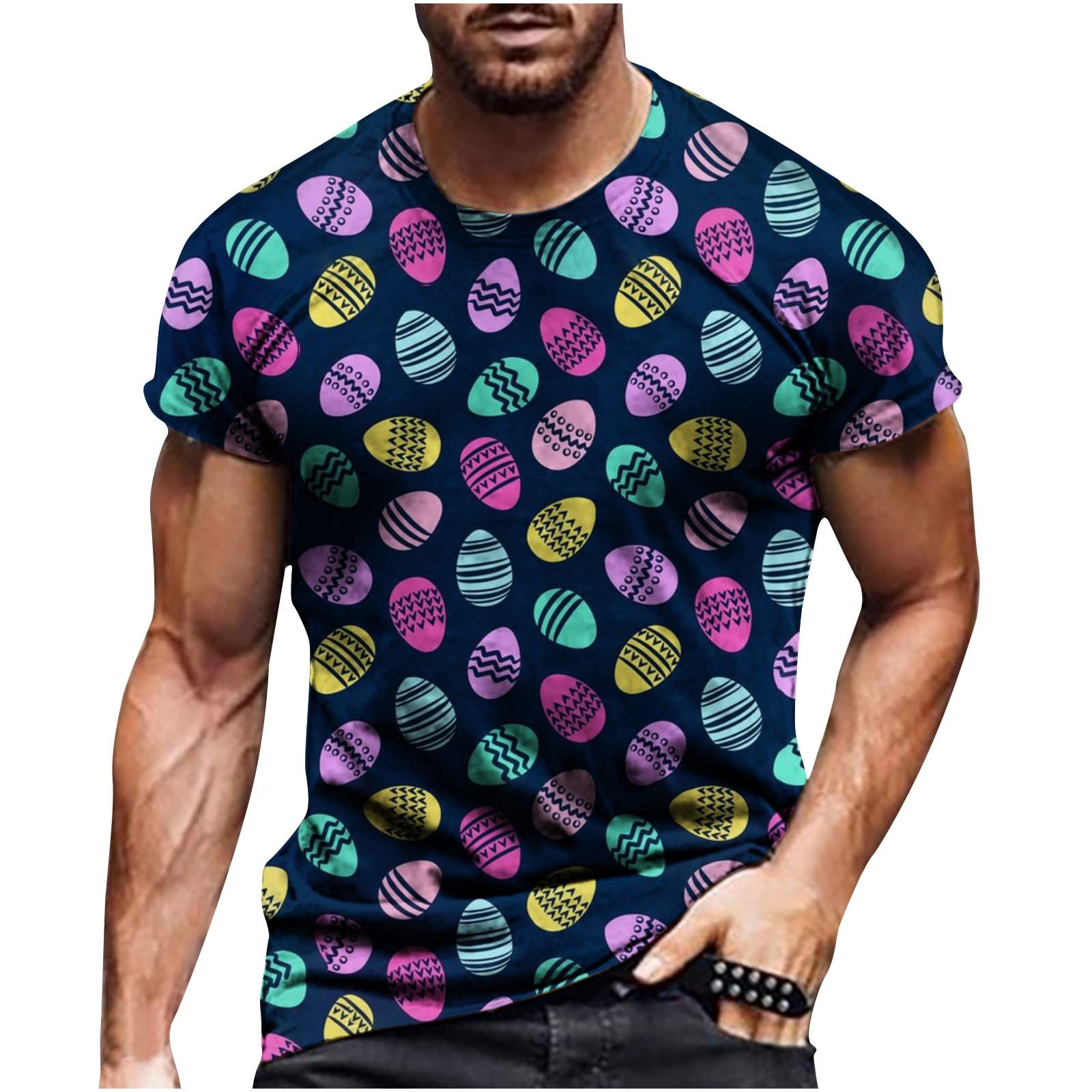 Men's Casual Short Sleeve Easter Print T-Shirt - Round Neck Pullover Top for Spring & Summer Wear - Perfect for Outdoor Activities, Parties & Daily Fashion