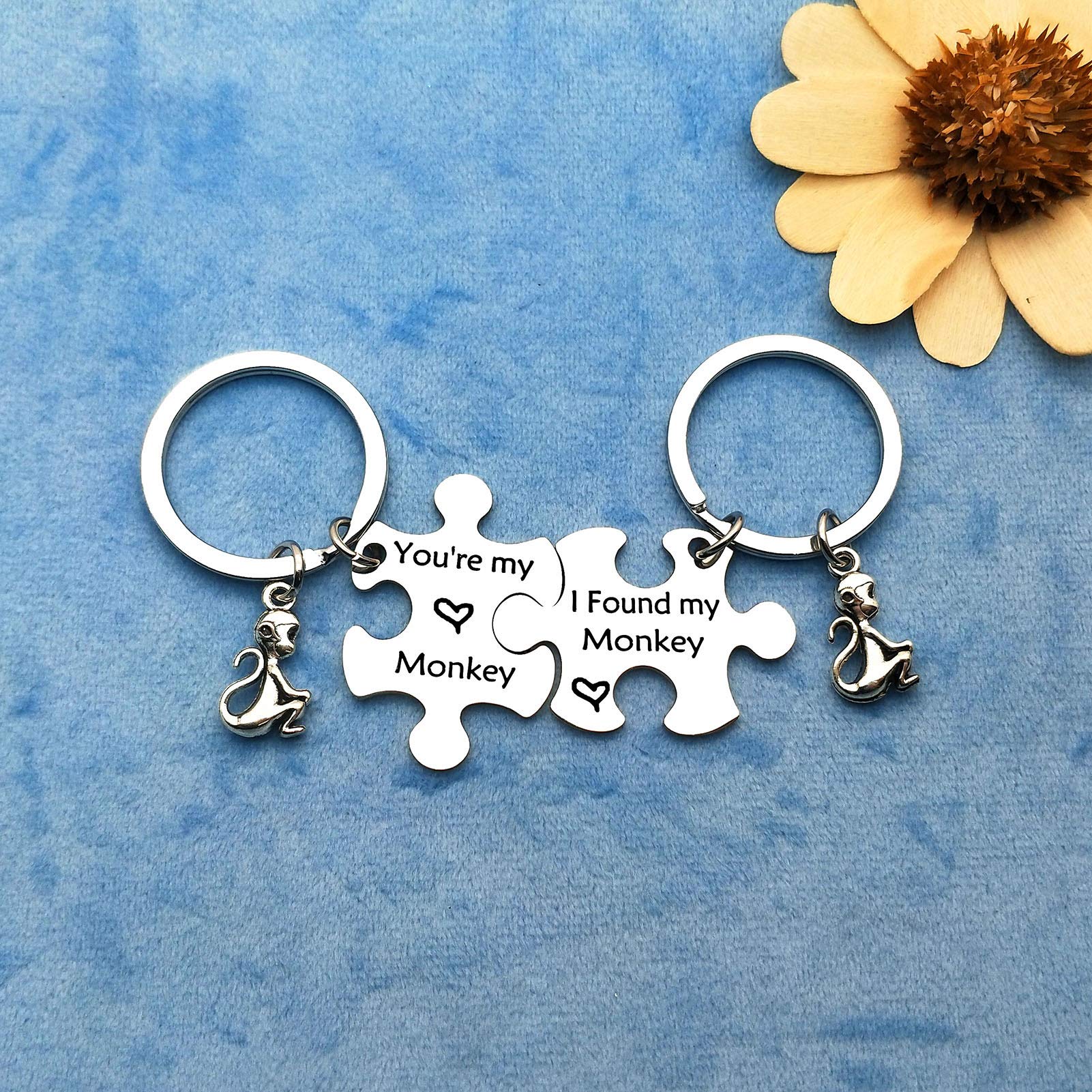 Monkey Lover Keychain Set - Cute Couple Anniversary Gifts for Boyfriend Girlfriend, Valentine's Day Jewelry, Christmas & Birthday Present, Wedding Keepsake - Perfect for Romantic Surprises & Everyday Carry