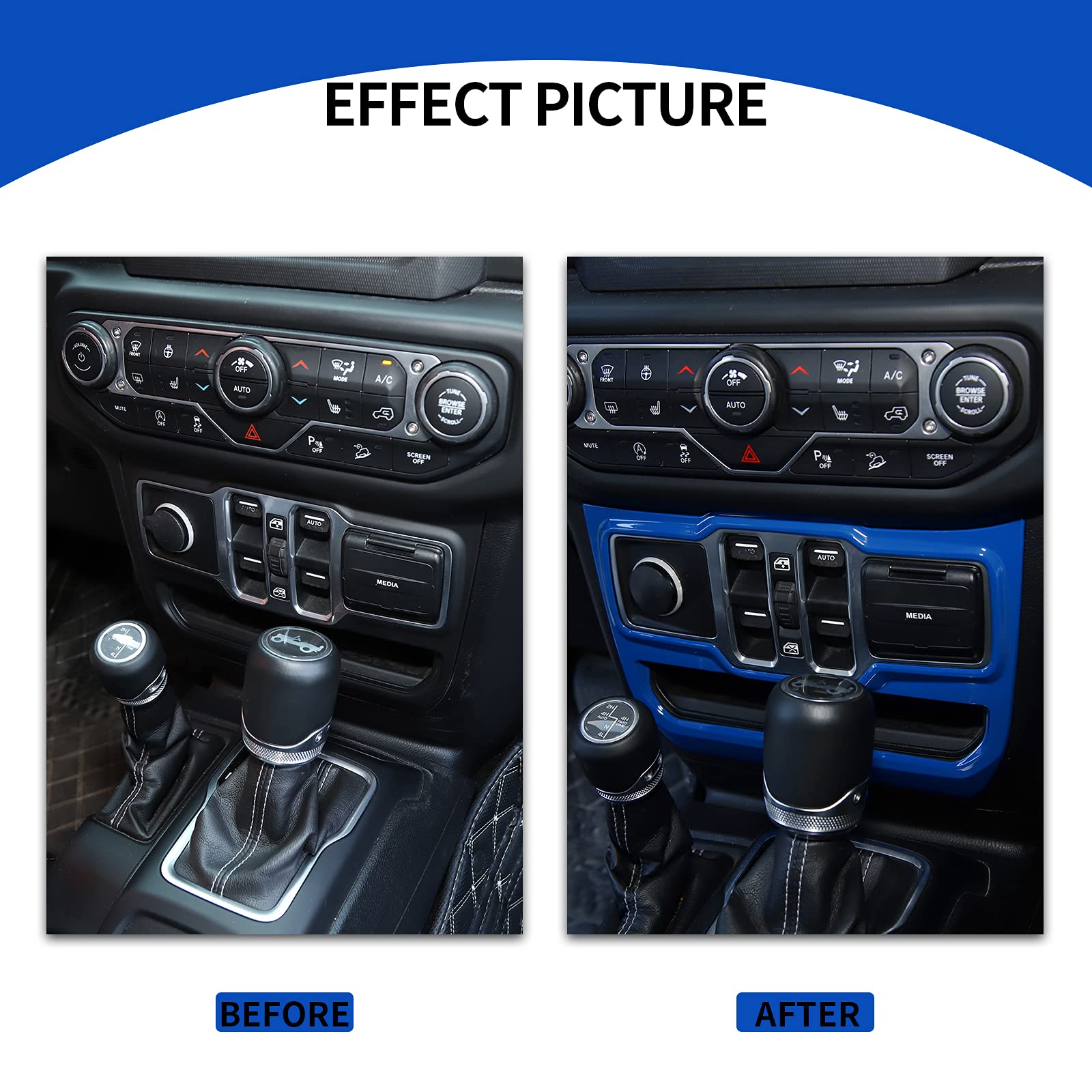 JeCar Blue Center Console Window Control Panel Trim Cover for 2018-2024 Jeep Wrangler JL JLU & Gladiator JT - Interior Accessories Upgrade for Enhanced Style & Protection - Perfect for Off-Roading & Daily Driving