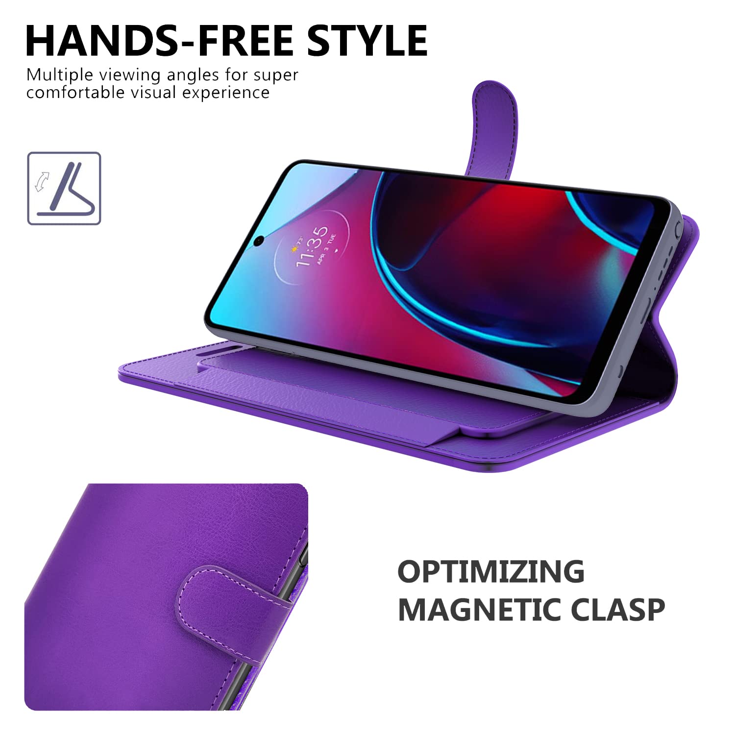 RFID Blocking PU Leather Flip Folio Stand Case for Motorola Moto G Stylus 5G 2022 | Wallet Phone Cover with Card Slots | Perfect for Business, Travel & Daily Protection - Purple