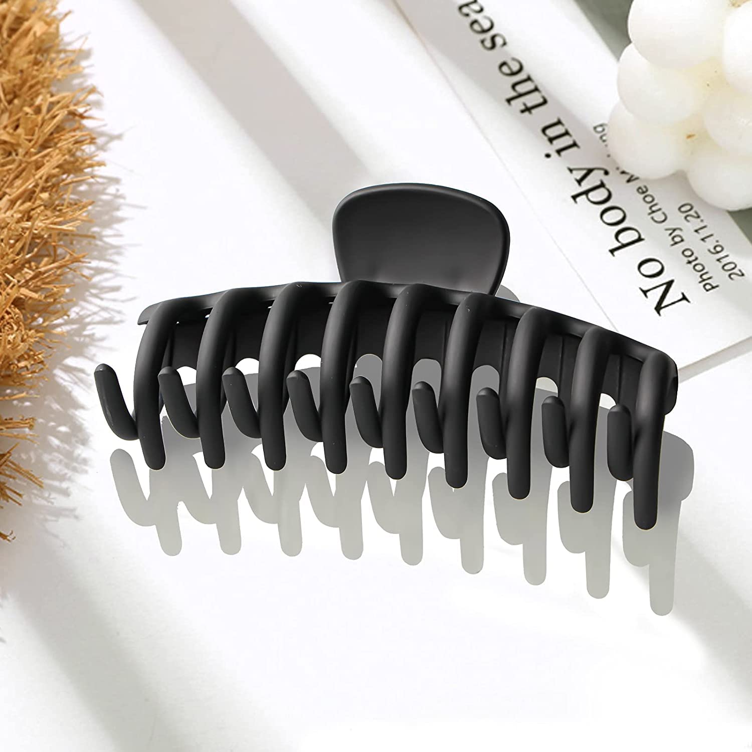 2PCS Black Hair Claw Clips - 4.3 Inch Large Matte Hair Claws for Women | Strong Hold Hair Barrettes & Accessories for Girls | Perfect for Updos, Ponytails & Everyday Styling
