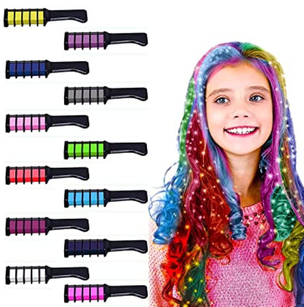 FEELHIGH 12 Color Washable Hair Chalk Kit - Temporary Hair Dye for Kids & Adults, Non-Toxic Hair Color Makeup Set with Comb - Perfect for Halloween, Christmas, Birthday Gifts for Girls Age 6-12 - Great for Parties, Costumes & Creative Play