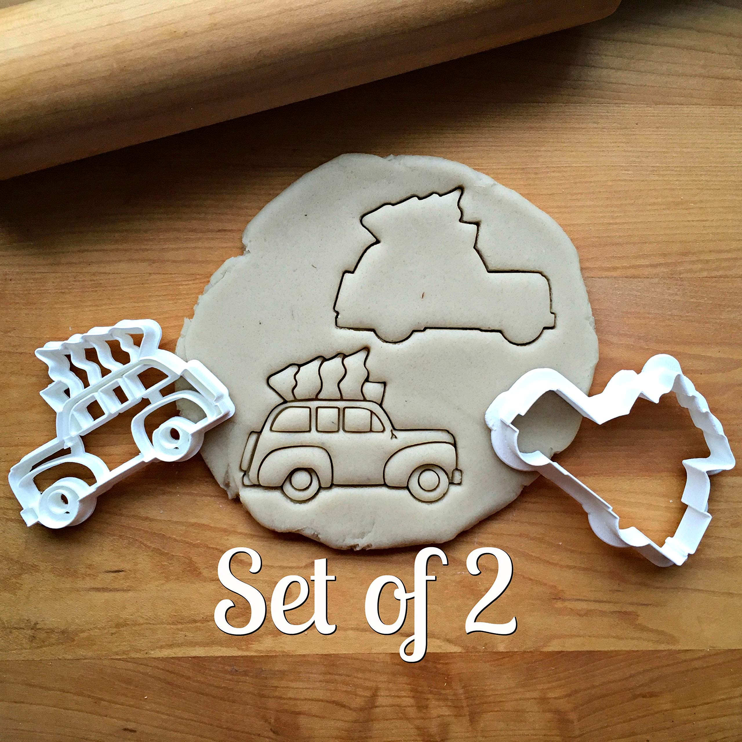 Sweet Prints Inc Set of 2 Christmas Tree Wagon Cookie Cutters - Dishwasher Safe, Rust-Resistant - Perfect for Holiday Baking, DIY Cookies & Christmas Party Treats