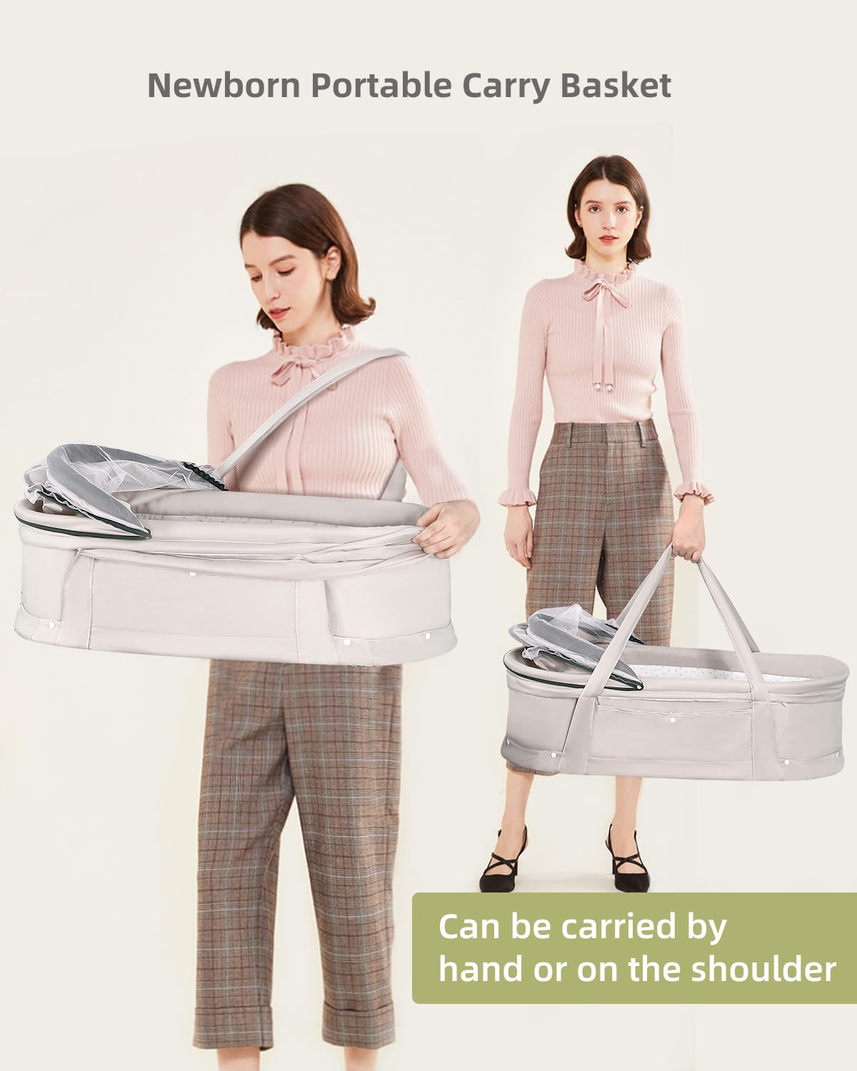 Portable Baby Travel Bassinet & Co-Sleeper with 2-in-1 Canopy - Light Grey Mini Crib for Newborns | Perfect for Home, Travel & Bedside Sleeping