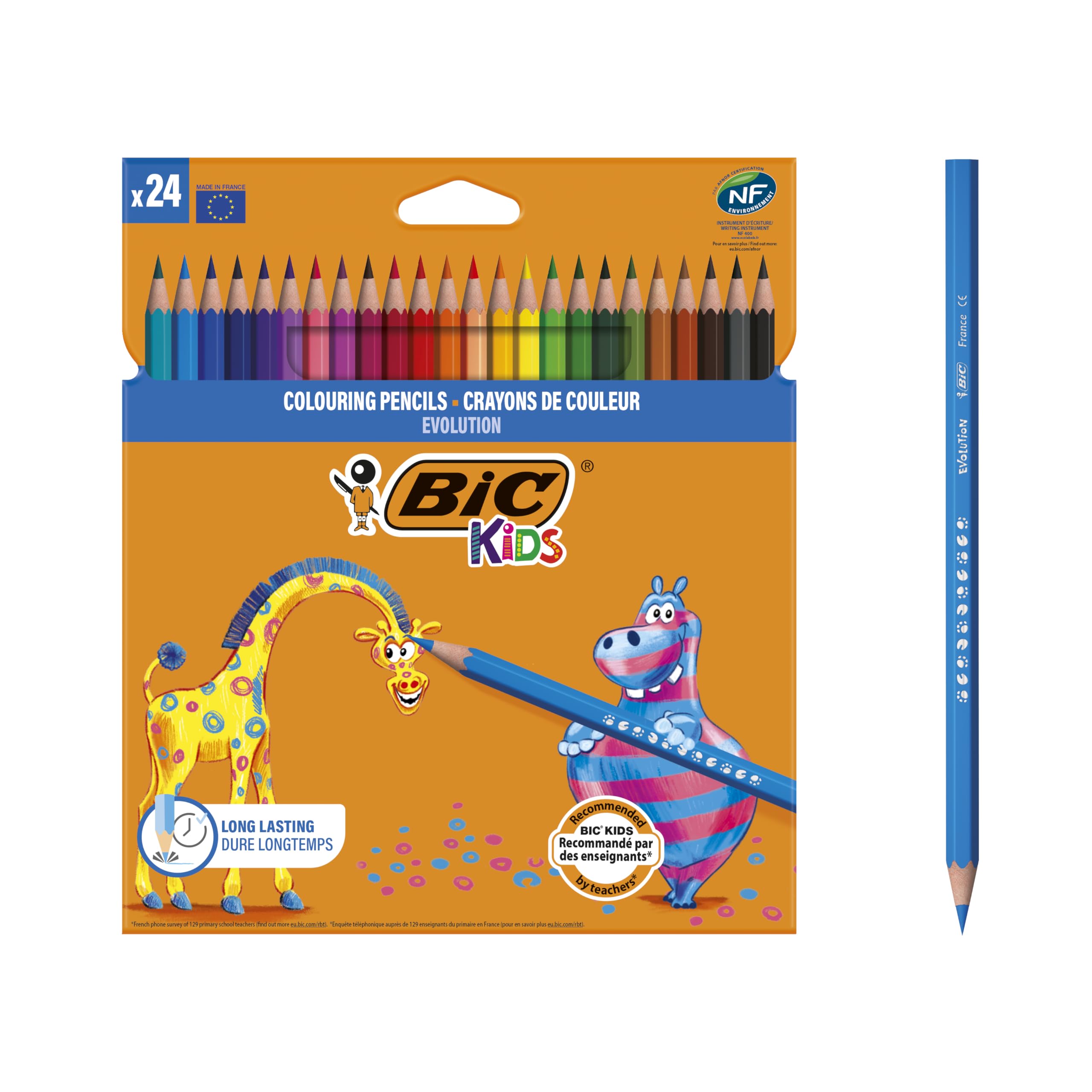 BIC Kids Evolution Colored Pencils - 24 Pack of Vibrant, Durable & Easy-to-Sharpen Coloring Pencils for School, Art Class & Home Use | Perfect for Students, Artists & Creative Projects