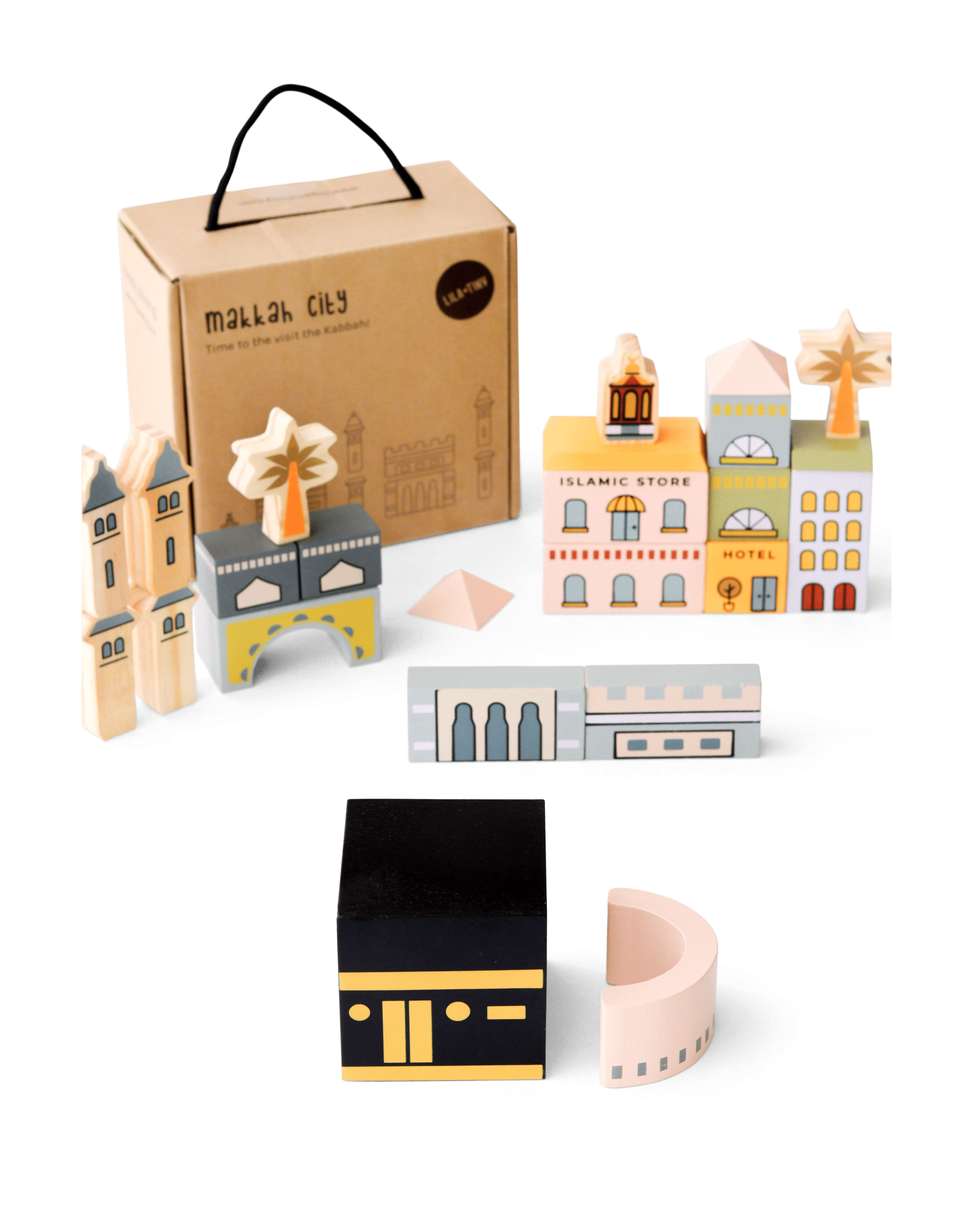 Premium Makkah City Wooden Souvenir Set - Islamic Home Decor, Hajj & Umrah Gift for Muslims - Perfect for Prayer Rooms, Living Rooms & Office Desks