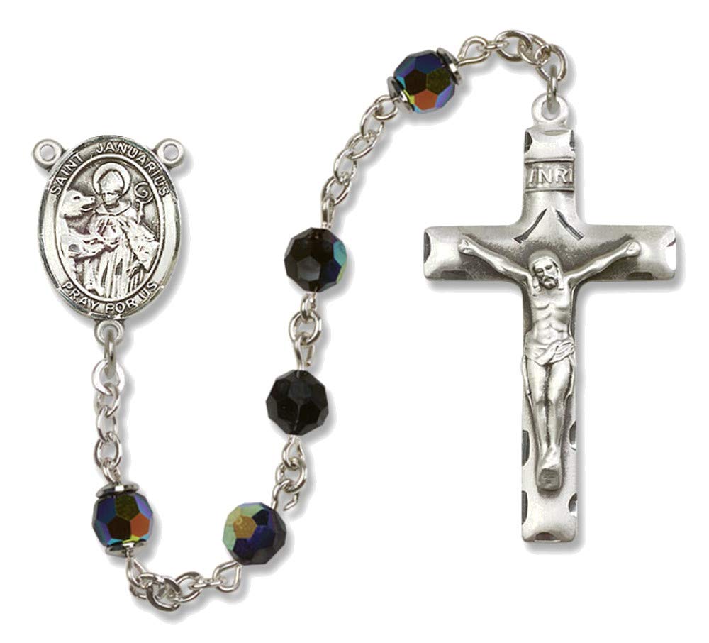 Bonyak St. Januarius Sterling Silver Rosary Necklace with Jet Black Beads - Religious Jewelry for Prayer, Meditation & Catholic Gifts