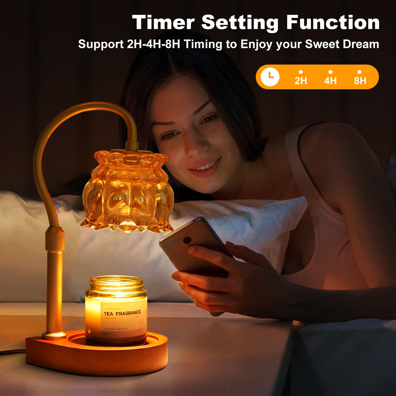 **Candle Warmer Lamp with Timer & Dimmer - Adjustable Height, 2 Bulbs, Gold - Perfect for Home Decor, Relaxation & Aromatherapy with Jar Candles**