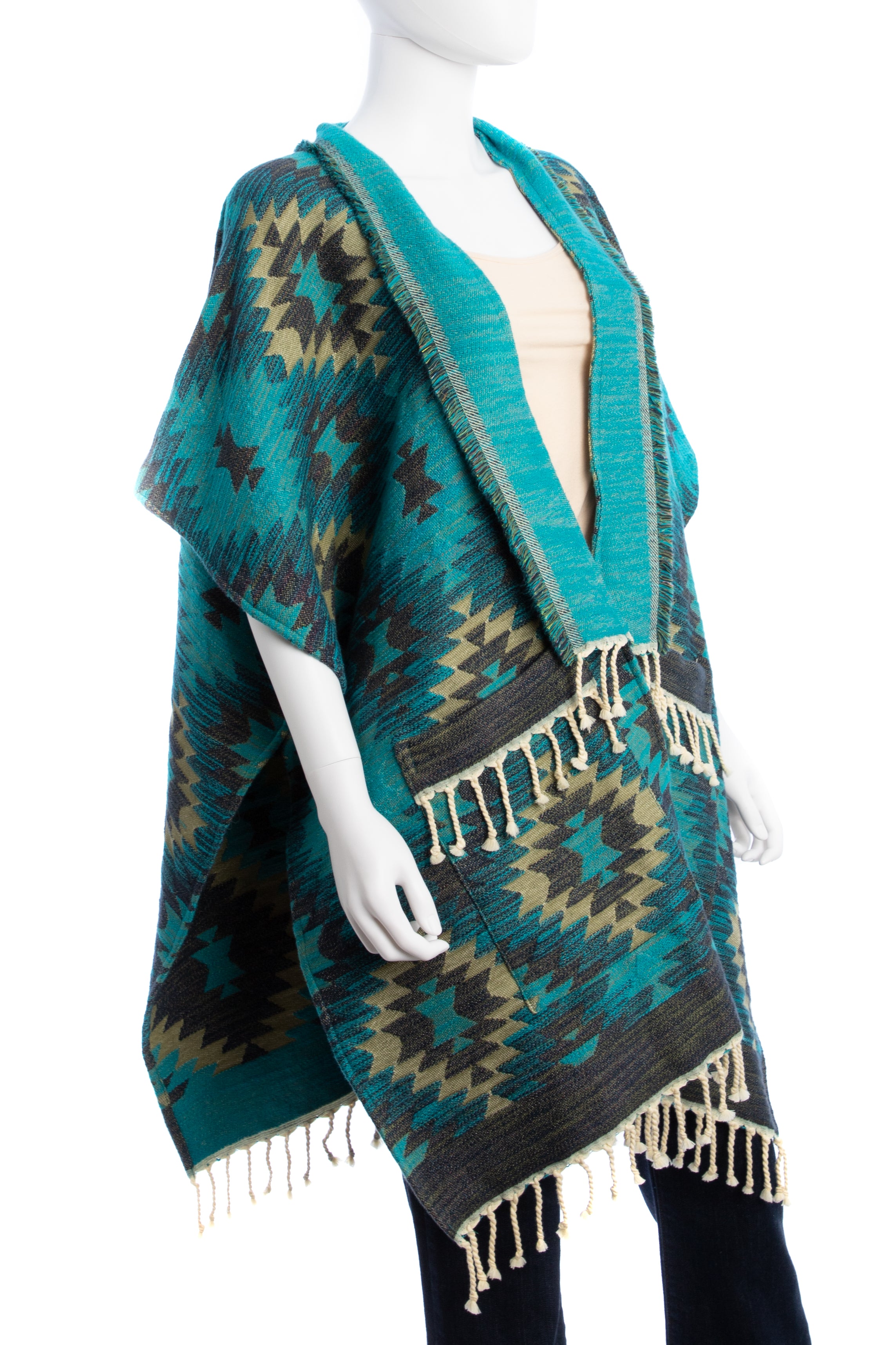 Aztec Fringed Ruana Poncho - Boho Chic Women's Shawl Wrap with Tassels | Perfect for Fall Fashion, Music Festivals & Cozy Layering