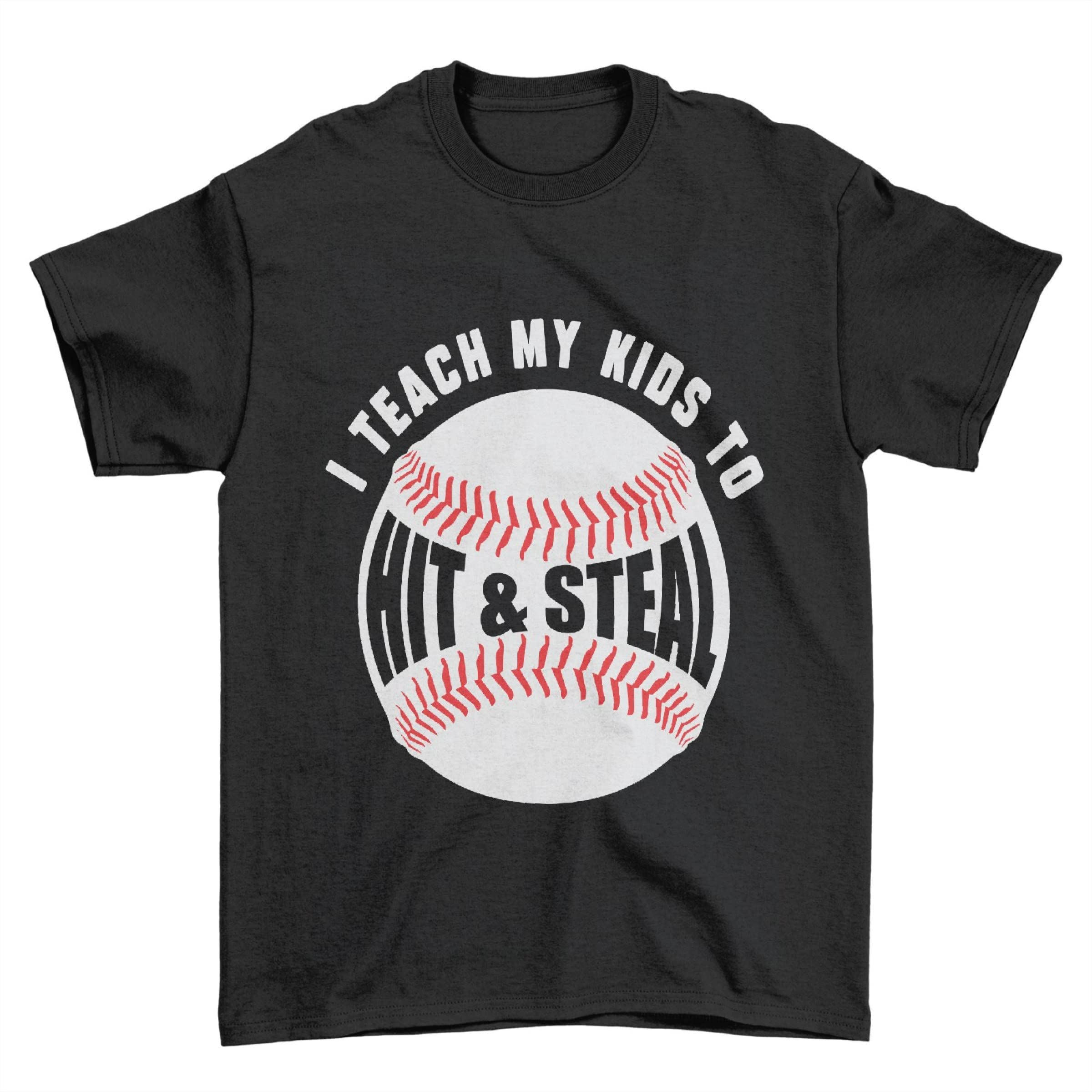 FOODSTAR Baseball T-Shirt for Kids - Funny 'I Teach Kids to Hit and Steal' Graphic Tee - 100% Ultra Cotton Unisex Shirt - Perfect Gift for Little League Players & Baseball Fans