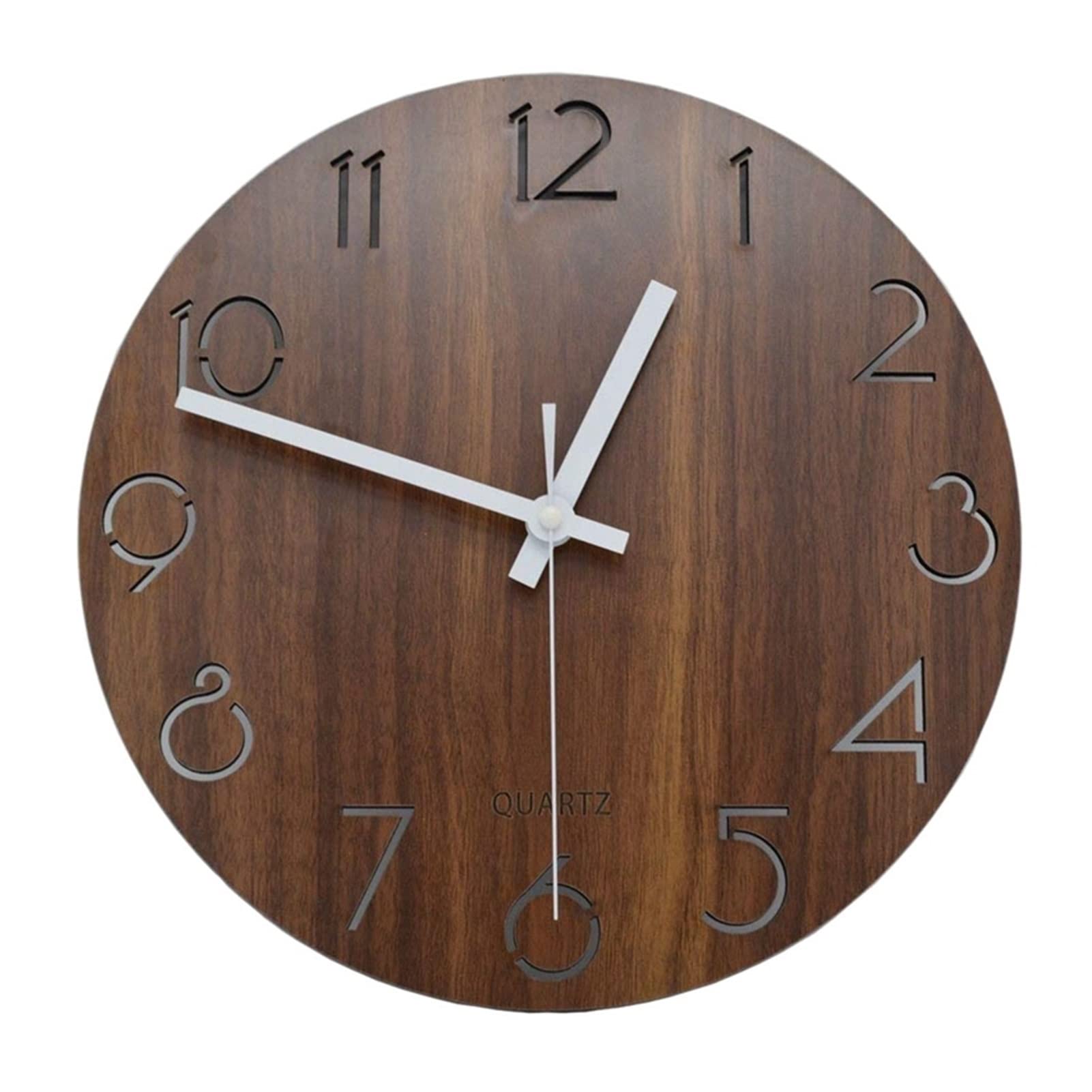 Vintage 12 Inch Wooden Wall Clock with Arabic Numerals - Rustic Country Style Round Decorative Clock for Living Room, Bedroom & Kitchen Decor