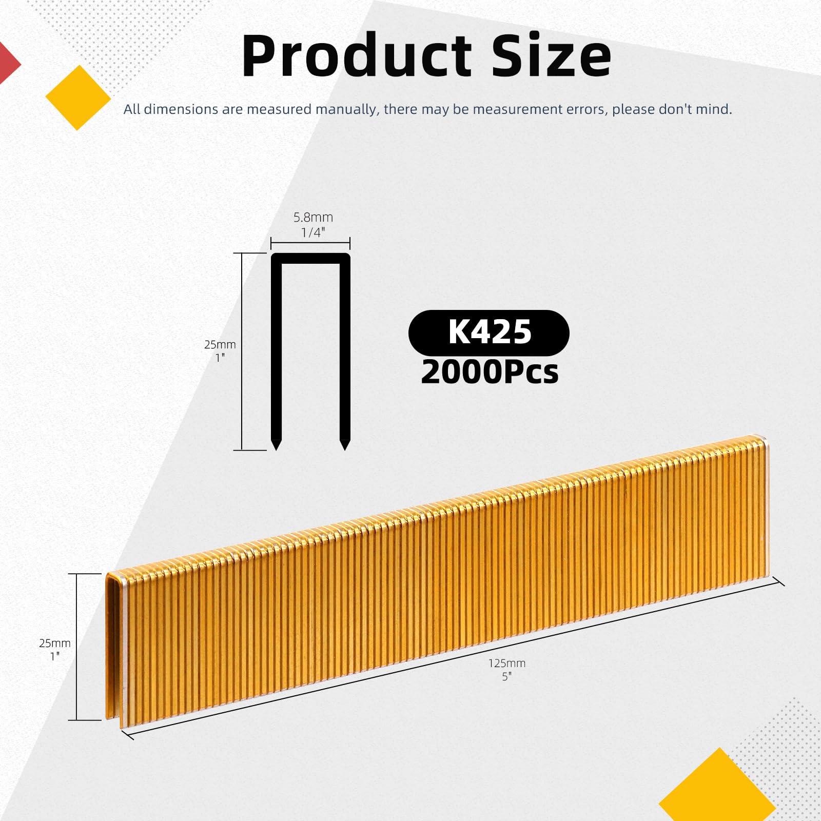 Hilitchi 2000Pcs 1 Inch 18 Gauge Narrow Crown Staples - Gold Brad Nails for Upholstery, Woodworking & DIY Projects - 18 Gauge Galvanized Finish Staples with Storage Case - Perfect for Furniture Repair, Cabinetry & Crafting