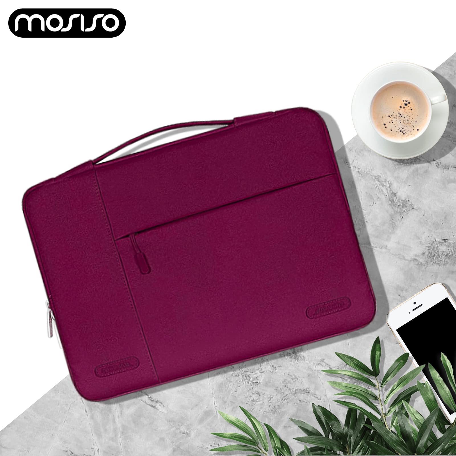 MOSISO 13-14 Inch Laptop Sleeve with Handle - Protective Case Compatible with MacBook Air 13/Pro 13/14, HP, Dell, ASUS, Lenovo Notebooks - Durable Polyester Computer Bag (Burgundy) for Work, School & Travel