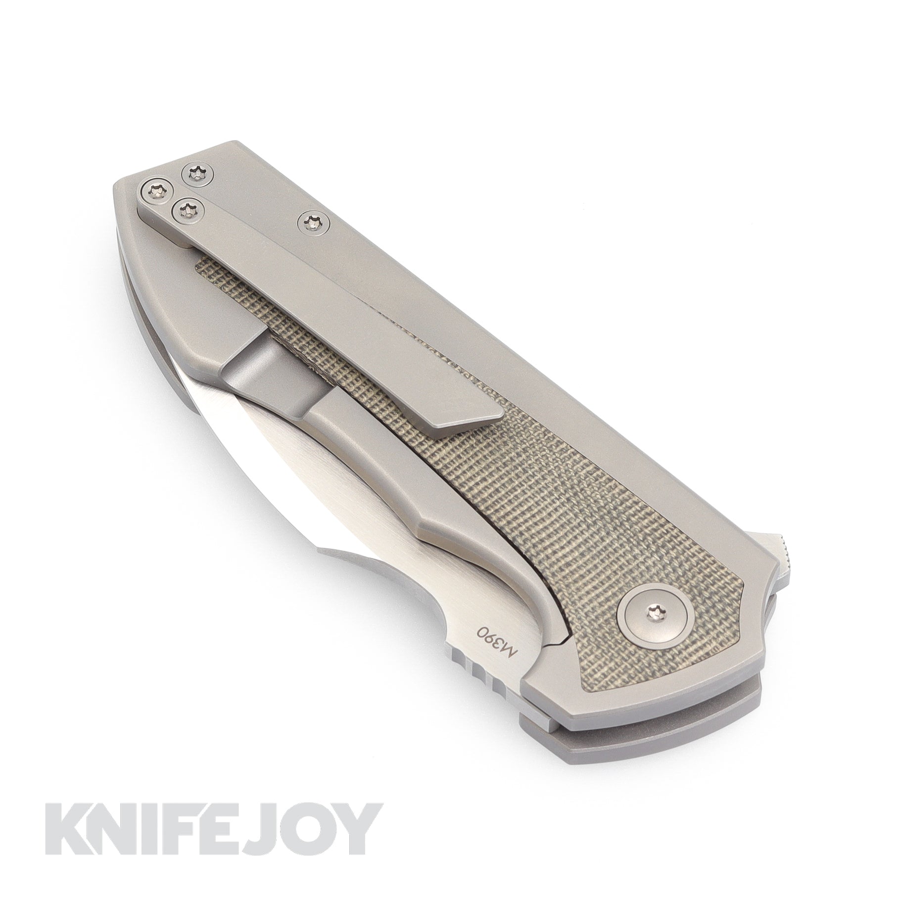 Burchtree Bladeworks Euclid M390 Satin Drop Point Knife - Green Canvas Micarta Inlay & Titanium Handles - EDC, Camping, Hunting, Outdoor Survival Gear