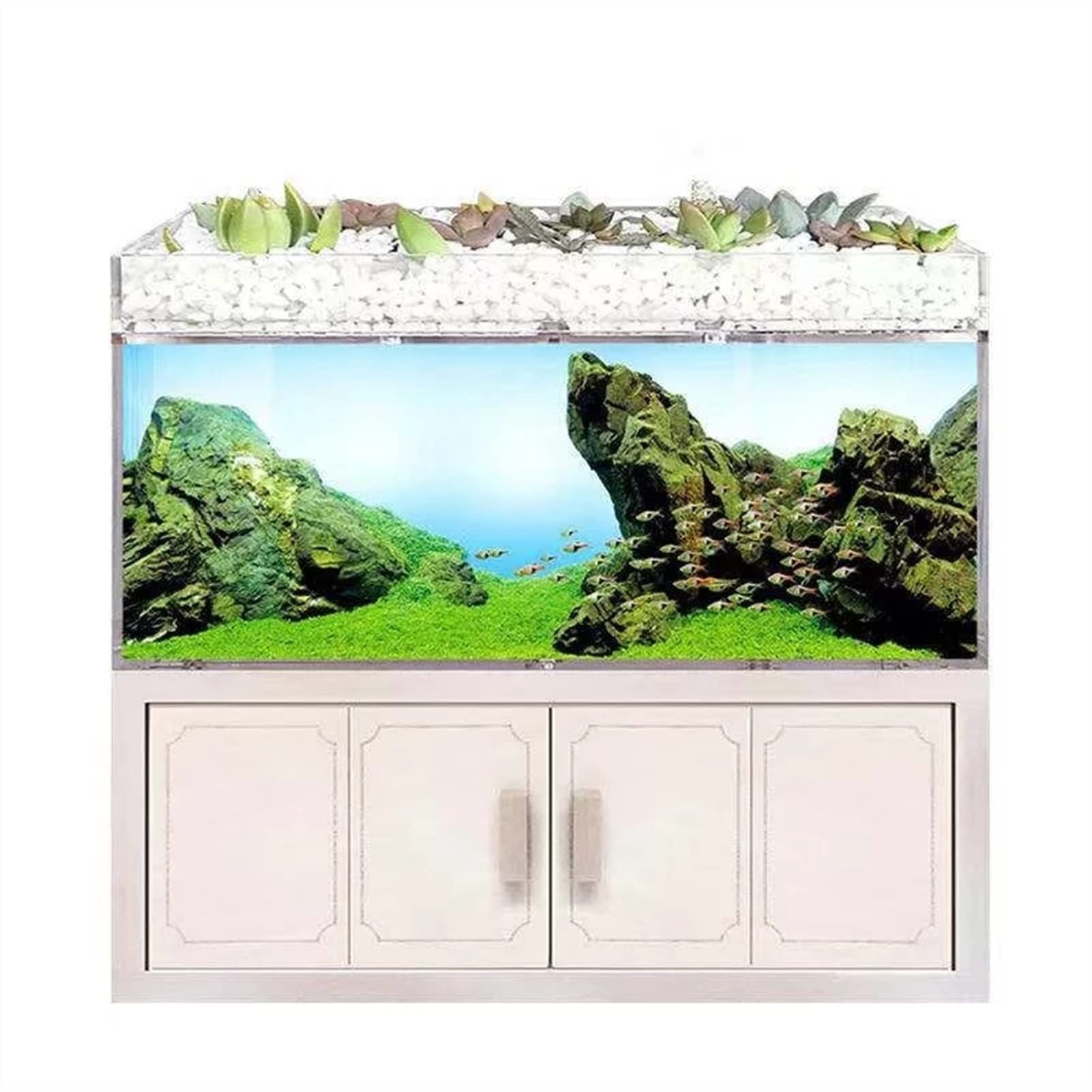Cuiqiuju Desktop Aquarium Filter - Super White Plastic Betta Fish Tank with Easy Water Change | Perfect for Home Office Decor, Small Fish Habitat & Stress Relief