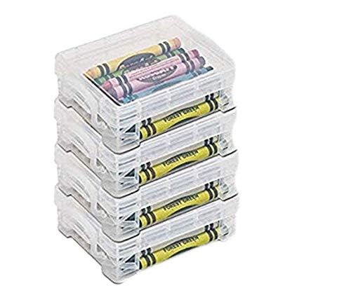 Stackable Clear Crayon Box 4-Pack - Durable Plastic Storage for Kids Art Supplies, School, Travel & Home Organization