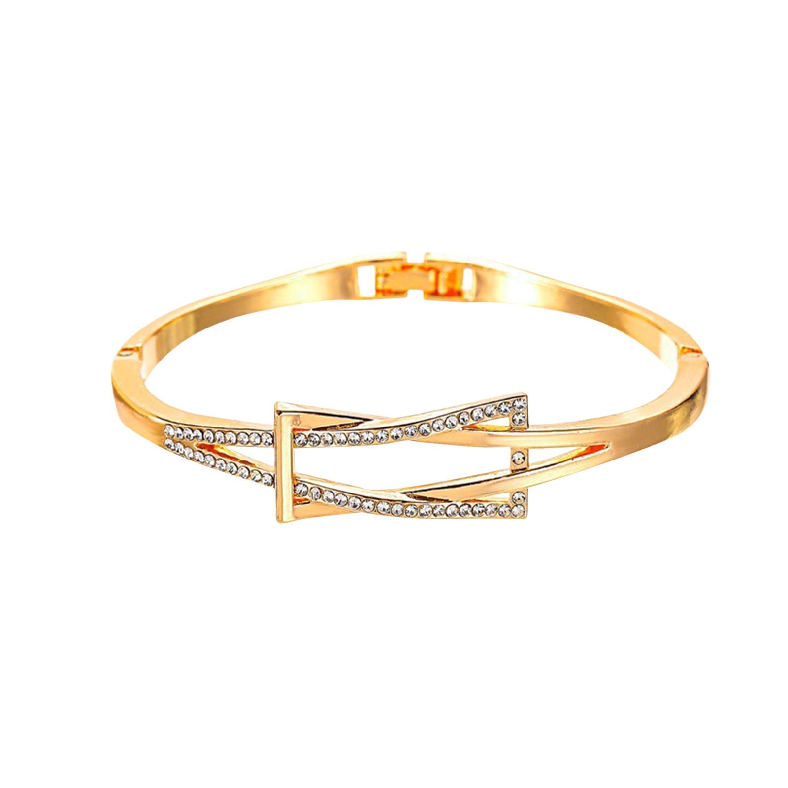 **Elegant Geometry Crossed Rhinestone Charm Bracelet for Women & Girls - Gold Knot Shape Jewelry Set with Acrylic Post Earrings - Perfect Birthday Gift, Party Accessory & Everyday Wear**