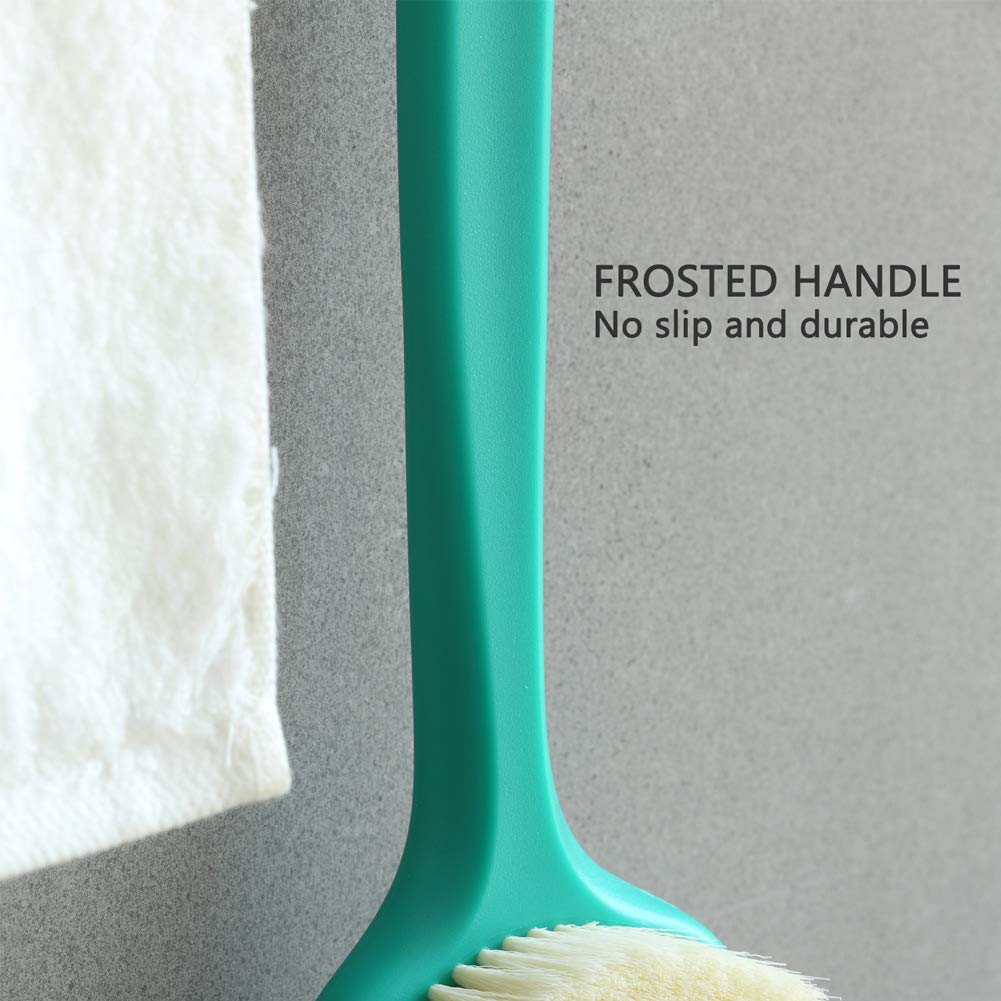Premium Body Brush for Dry & Wet Brushing - 14 Inch Long Handle with Soft Bristles for Gentle Exfoliation, Improved Circulation & Glowing Skin | Perfect for Shower, Spa & Self-Care Routine (Green & White)