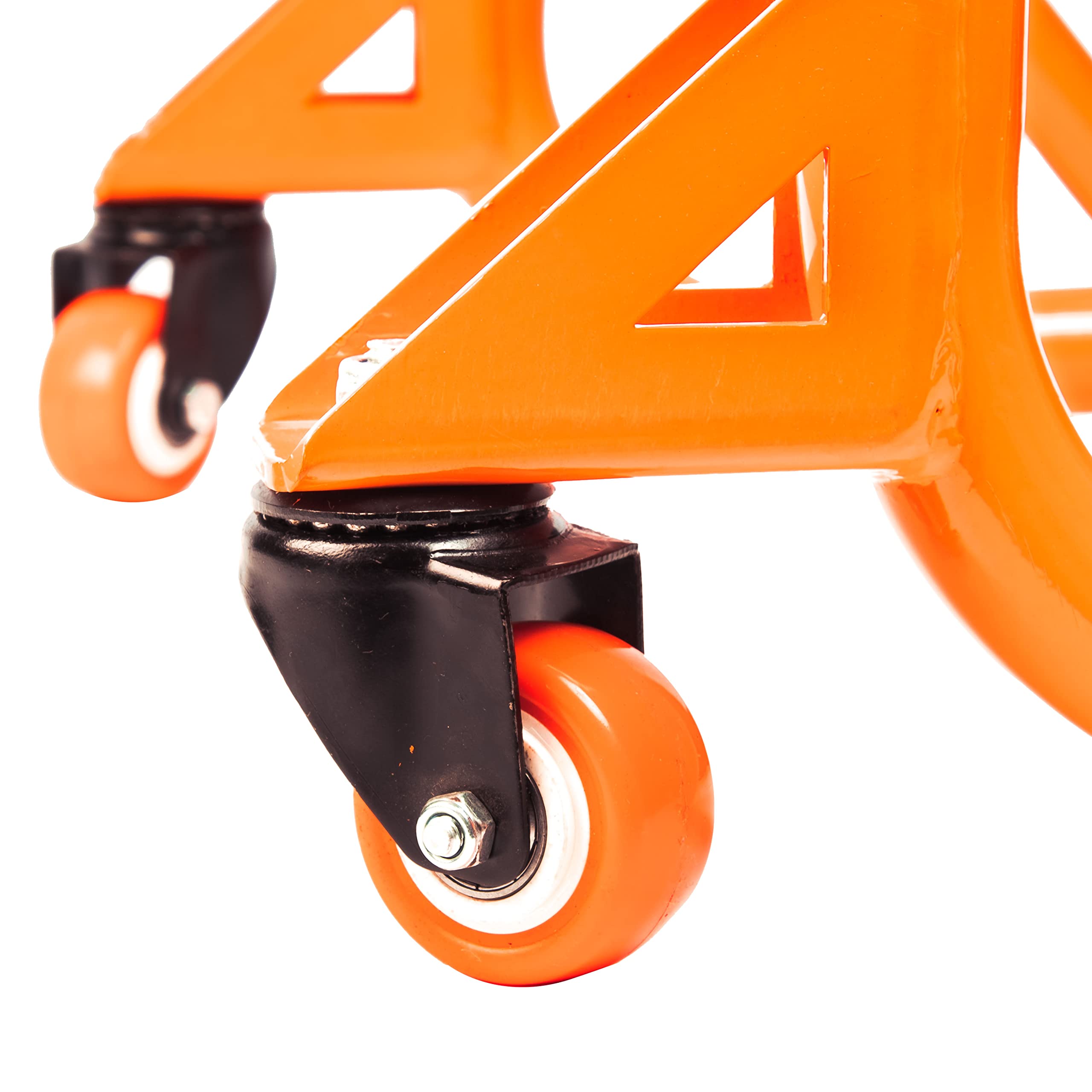 Universal Adjustable Motorcycle Rear Paddock Stand with Swingarm Rest - 360° Rotatable, Supports Up to 500 lbs (226 kg) - Black & Orange - Perfect for Bike Maintenance, Storage & Transport