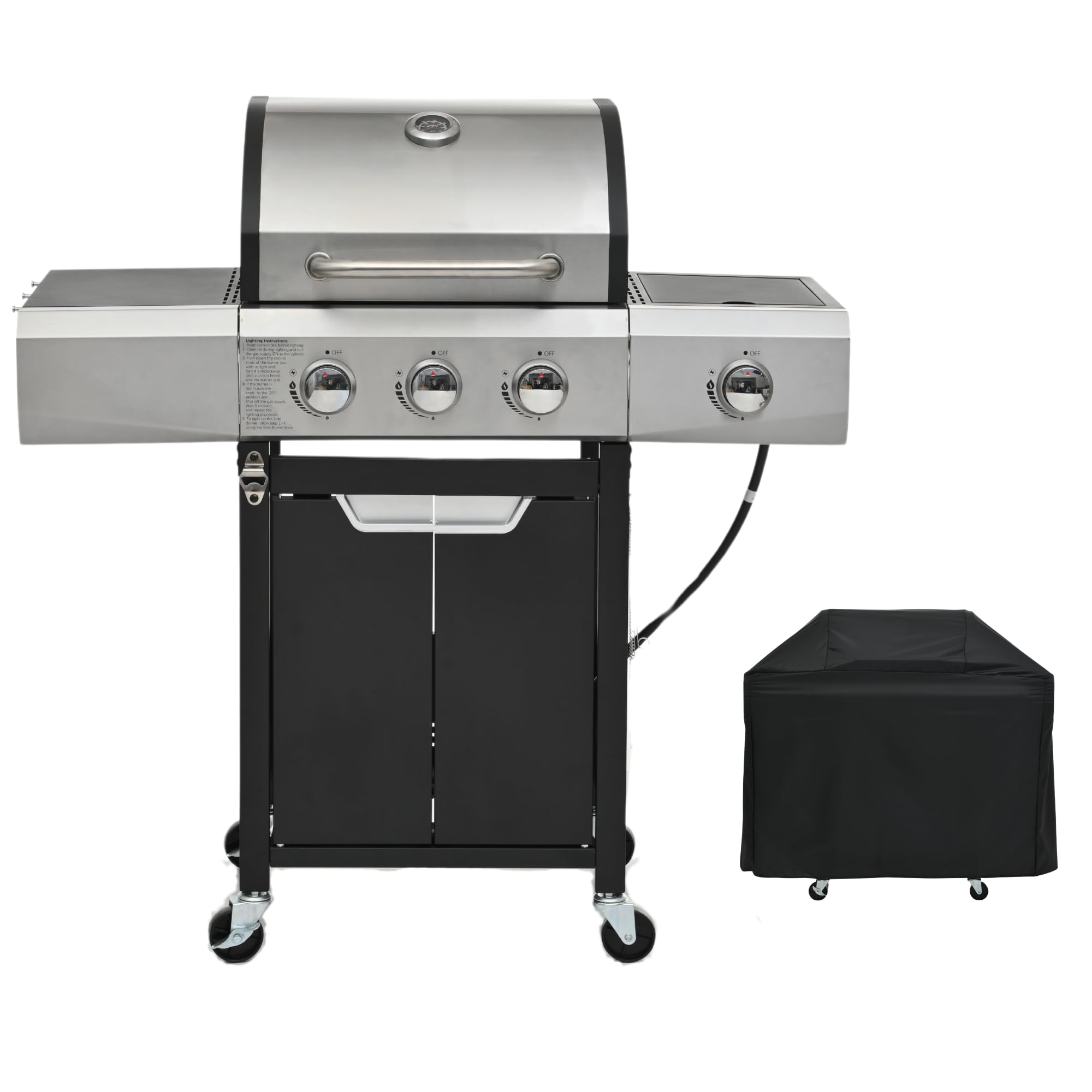 3 Burner Stainless Steel Propane Gas Grill with Side Burner & Cover - Outdoor BBQ, Backyard Cooking, Camping & Tailgating - Perfect for Patio, Garden & Picnics
