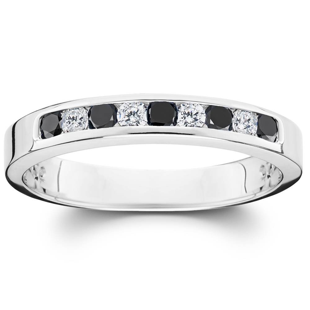1/3 Carat Black & White Diamond Channel Set 14K White Gold Ring for Women - Perfect for Engagement, Wedding, Anniversary & Special Occasions