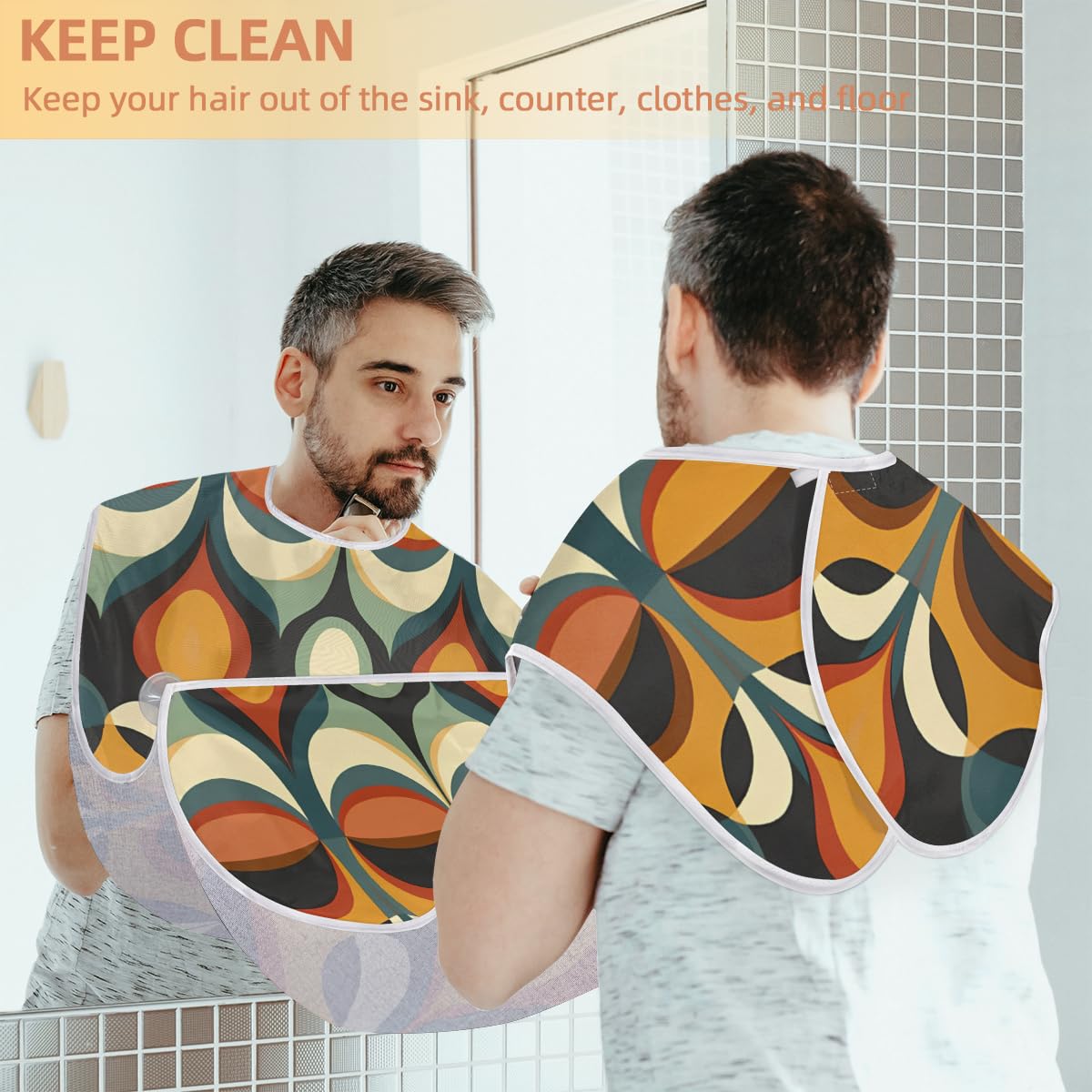 Retro Azulejo Pattern Beard Shaving Bib for Men - Waterproof Hair Dye Apron & Barber Cape for Haircut, Makeup & Styling - Sink Hair Catcher & Beard Trimming Tool - Perfect for Home Grooming & Salon Use
