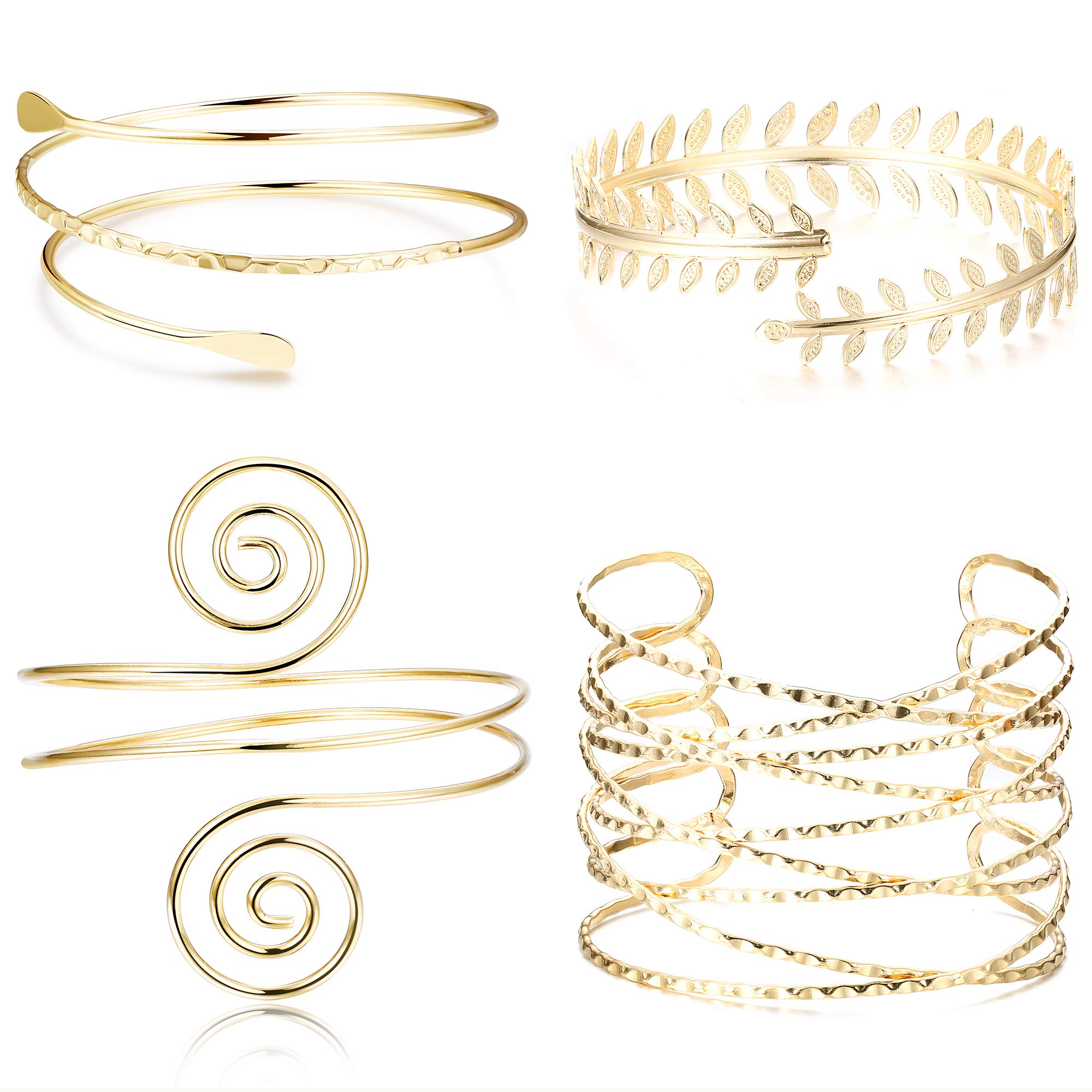 Jstyle 4Pcs Victorian Filigree Swirl Boho Adjustable Arm Cuff Bracelet Set for Women - Perfect for Boho Chic Outfits, Festivals & Vintage Style Accessories