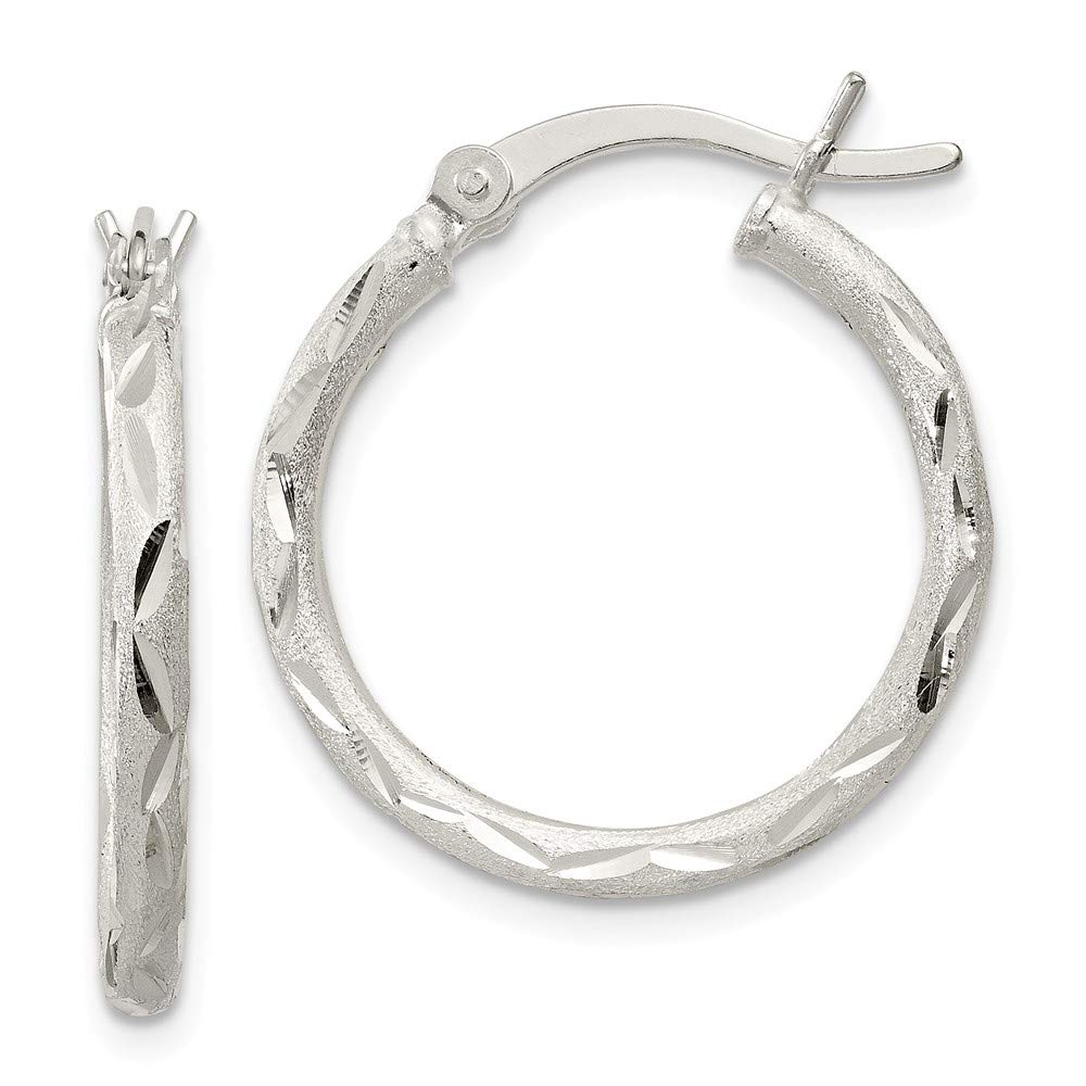 Sterling Silver Satin Finish Shiny-Cut Hinged Hoop Earrings for Women | Elegant Everyday Jewelry Gift | Perfect for Office, Date Night & Special Occasions