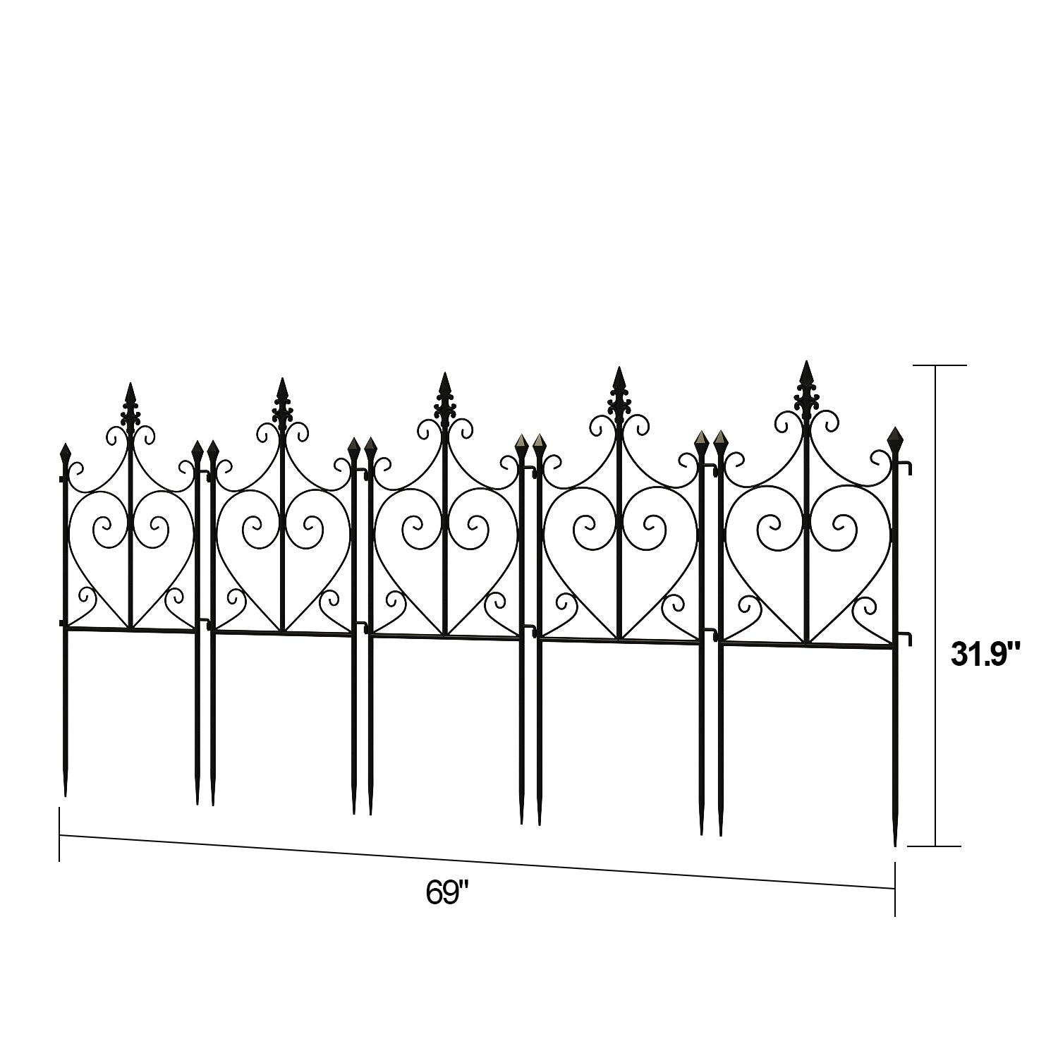 Rustproof Metal Garden Fence Panel Set of 5 - Decorative Outdoor Fencing for Yard, Patio & Landscape Design
