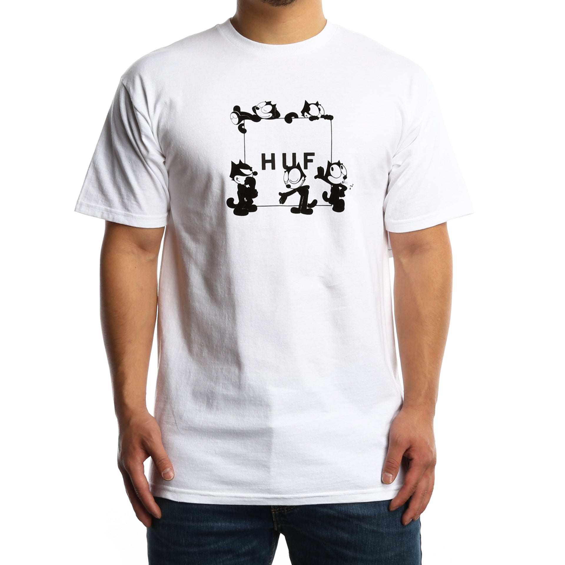 Huf x Felix Box Logo Short Sleeve T-Shirt for Men - White - Streetwear Fashion for Casual Wear & Summer Outfits