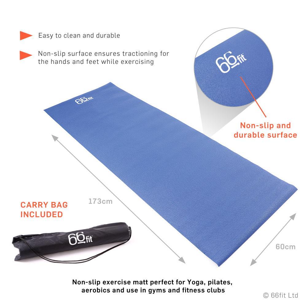 66Fit Non-Slip Yoga Mat with Carry Bag - Premium Blue Exercise Mat for Home & Studio Workouts, Pilates, Meditation & Fitness Training