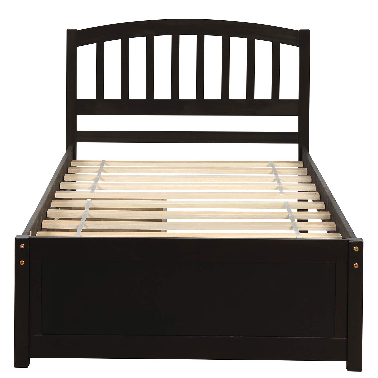 Solid Wood Twin Platform Storage Bed Frame with Headboard & 2 Drawers - Espresso Finish - Perfect for Small Bedrooms, Guest Rooms & Kids' Rooms