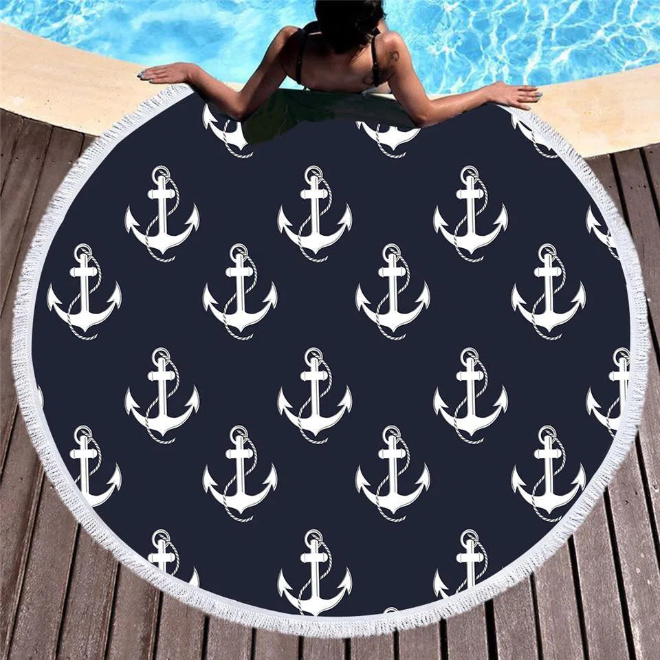 Nautical Passion Round Beach Towel - Soft, Absorbent & Quick-Dry - Perfect for Pool, Beach, Picnics & Outdoor Activities